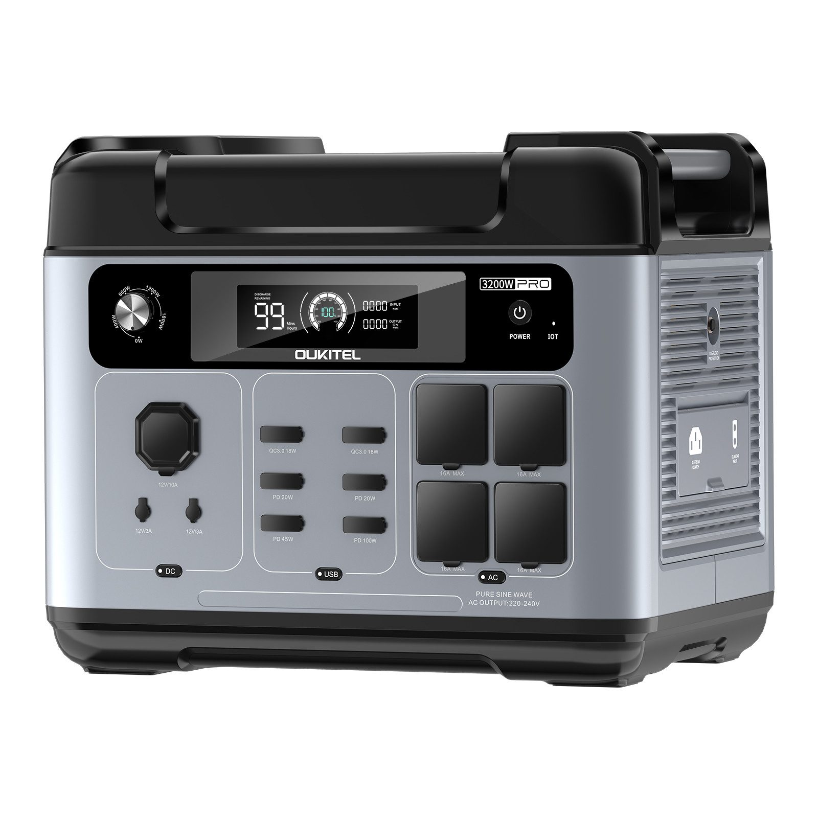OUKITEL Stromerzeuger P2001E Pro 3200W Tragbare Powerstation, 3,2 in kW, (LiFePO4-Akku), Solargenerator mit 4 AC-Ausgängen 3200W, für Camping,Wohnmobil,Notfall