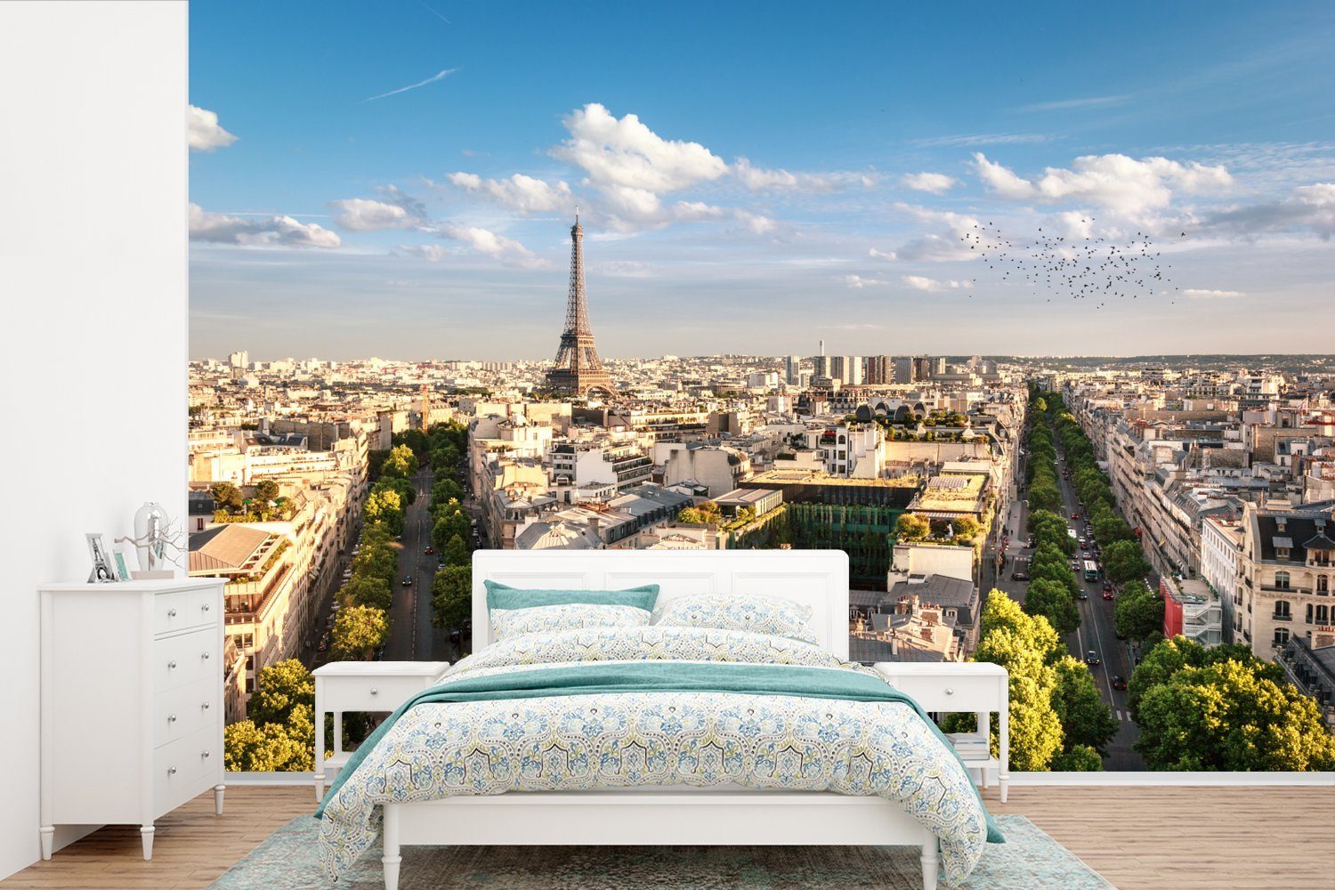 MuchoWow Fototapete Frankreich - Paris - Eiffelturm, Matt, bedruckt, (6 St), Wallpaper für Wohnzimmer, Schlafzimmer, Kinderzimmer, Vinyl Tapete