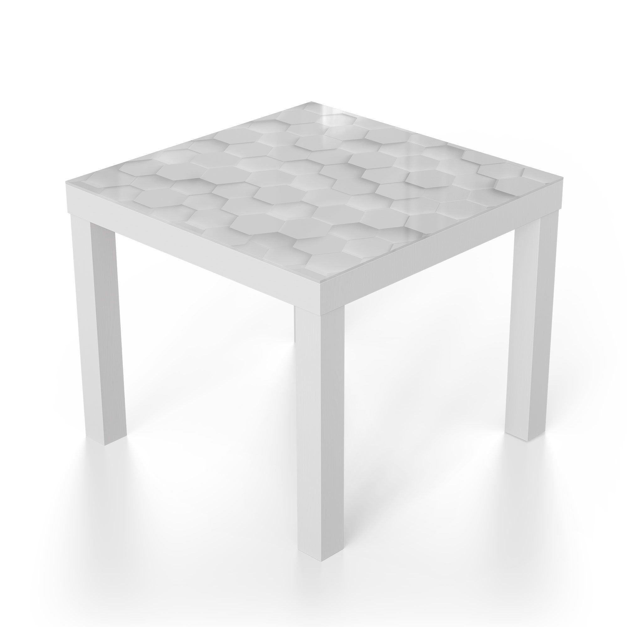 modern Glastisch Weiß Glas Beistelltisch '3D-Wabenmuster', Couchtisch DEQORI