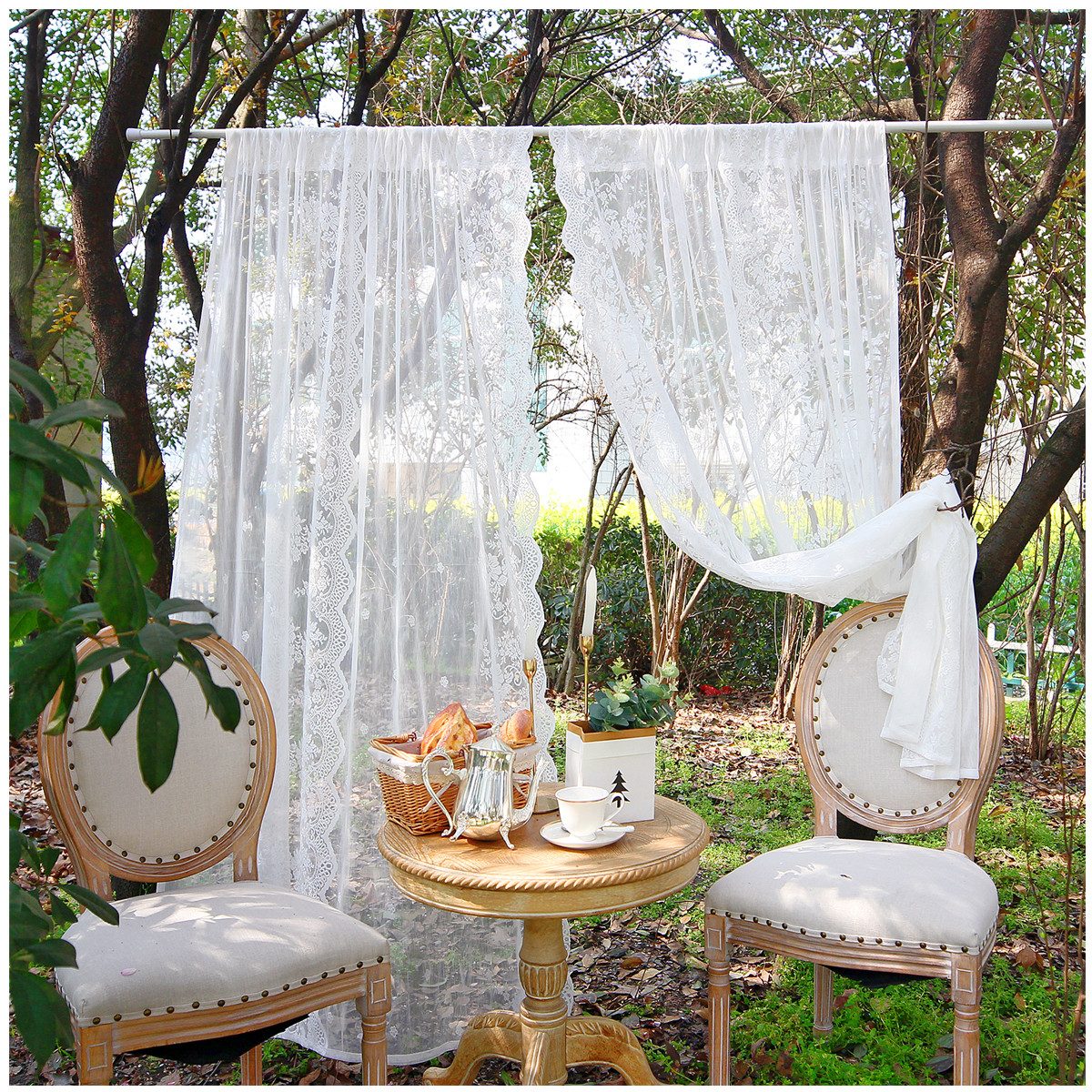 Qelus Vorhang 2 Stück Transparent Gardinen Spitze Blumen,Vorhänge mit Stang günstig online kaufen