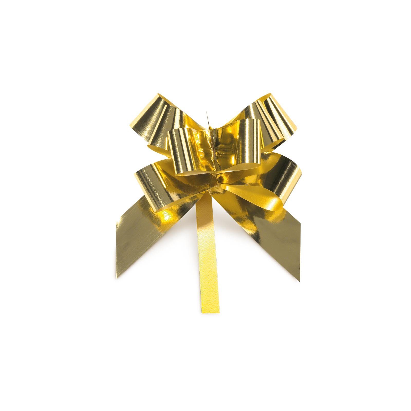 KK Verpackungen Geschenkband, 100 x Ziehschleife Geschenkschleife 19 mm Gold Gold-Metallic | Geschenkpapier