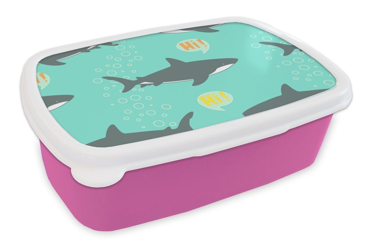 Kunststoff Lunchbox für Mädchen, - - Kind - Muster Brotdose Wasser Erwachsene, Kinder, Hai - Snackbox, (2-tlg), - Brotbox Jungen MuchoWow Kunststoff, Kinder, rosa