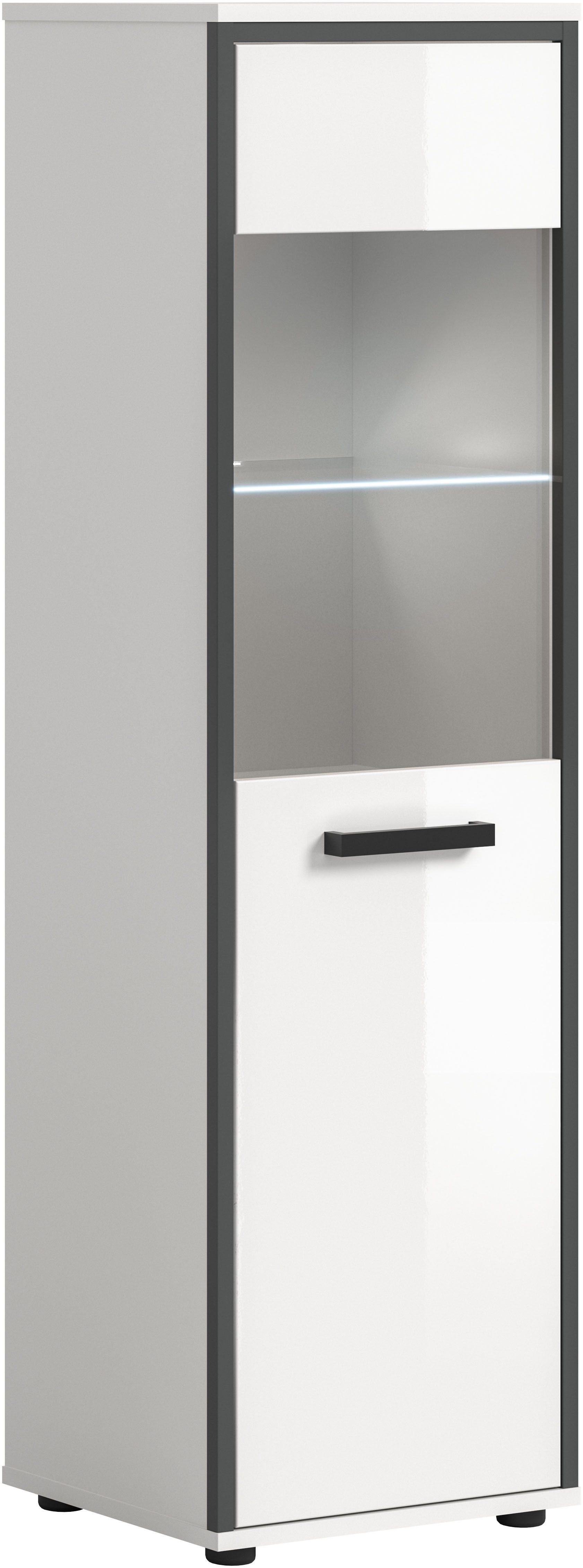 welltime Midischrank KAJO, hochglanz Front, inkl. Beleuchtung, Glastür, 4 Fächer (2-St) Badschrank, Midischrank, Bad, Badezimmer