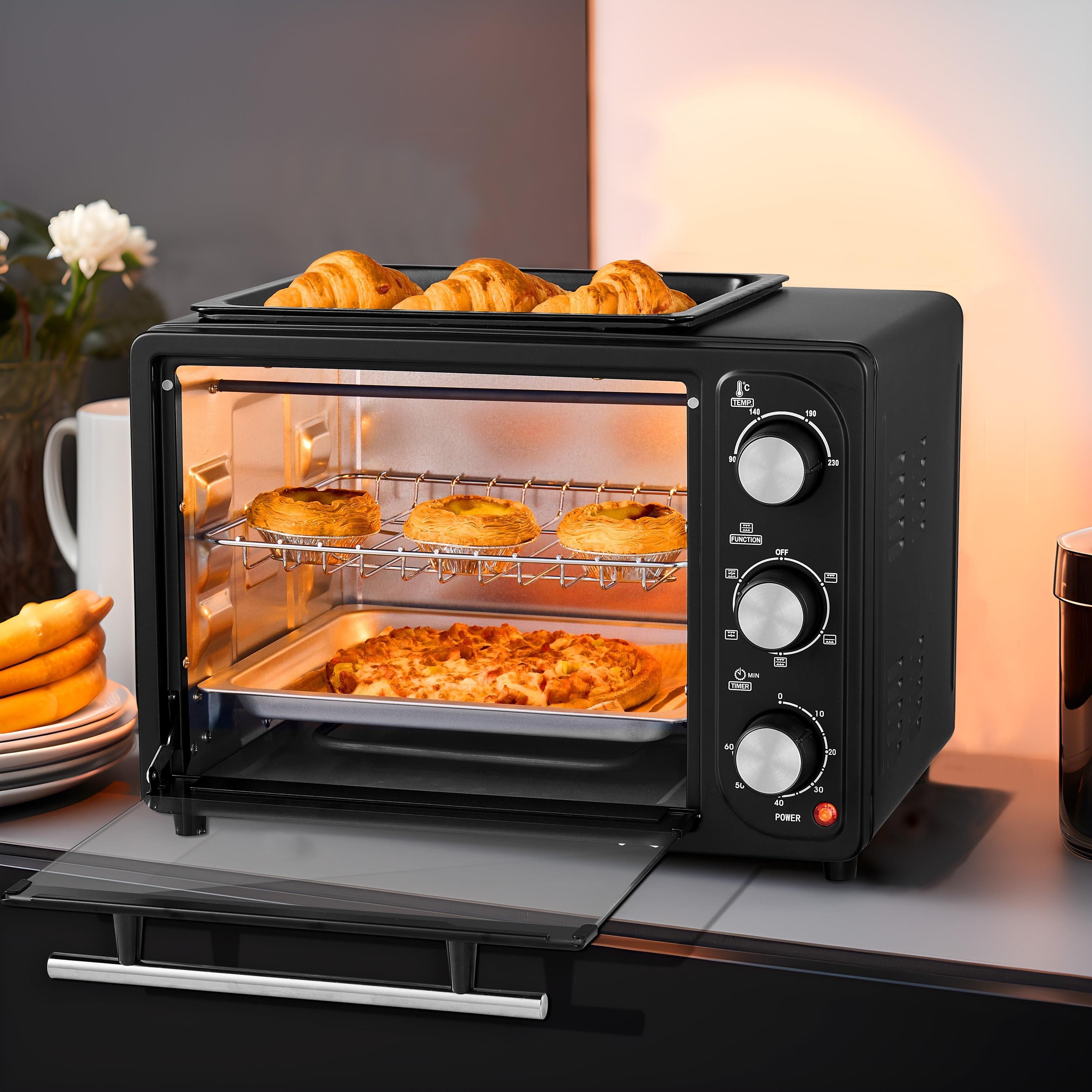 STEINBORG Minibackofen SB-3001, 20 Liter, Umluft, 3 in 1 Funktion, Grillplatte, 1300 W