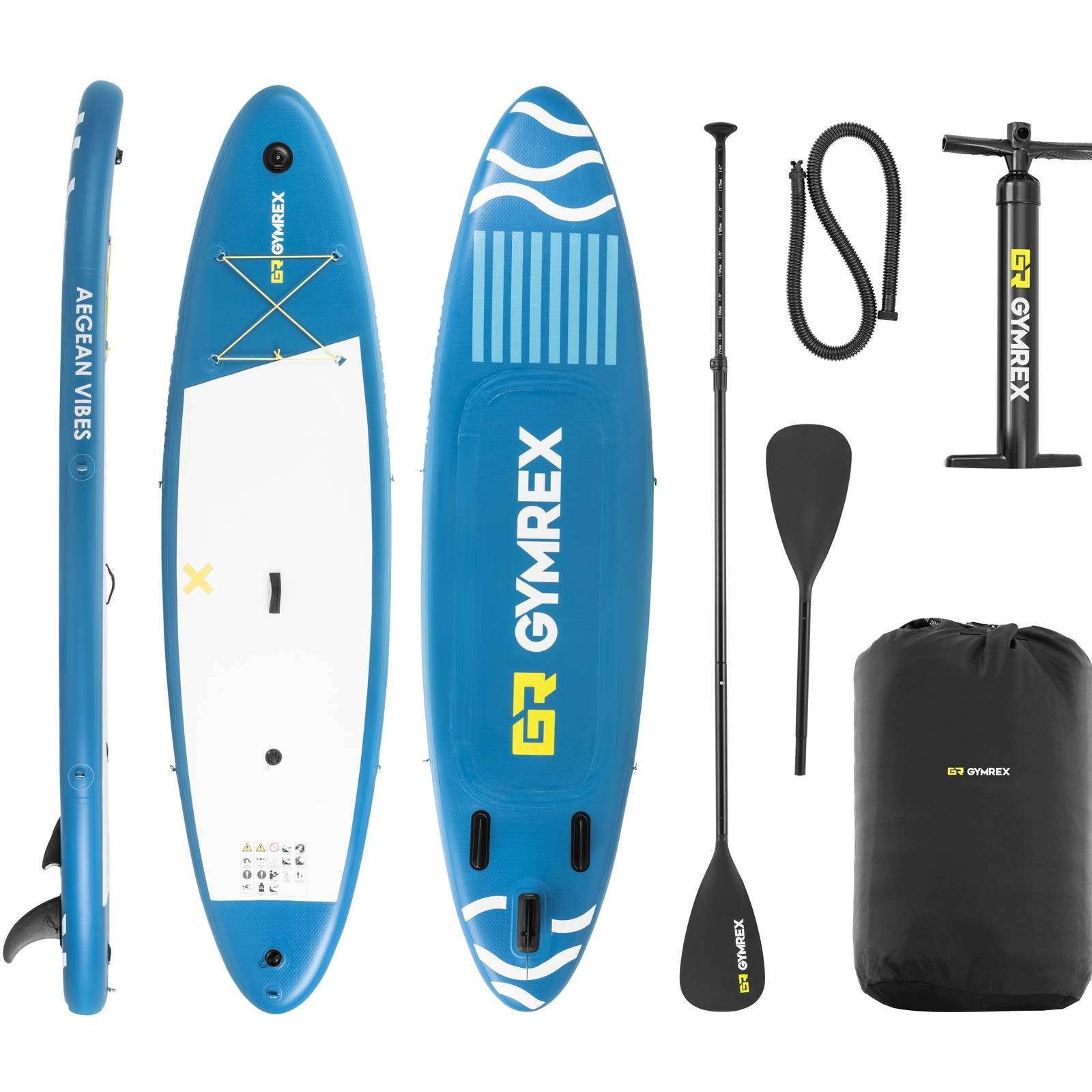 Gymrex Inflatable SUPBoard Stand Up Paddleboard SUPBoard aufblasbar 125 kg blau Doppelkammer