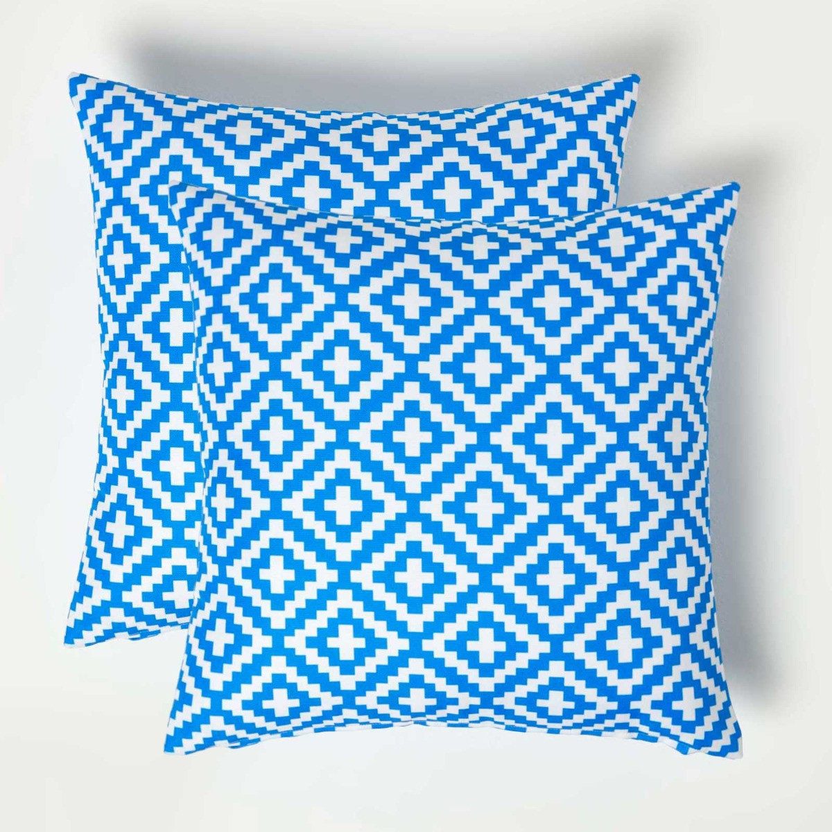 Homescapes Dekokissen Gartenkissen Zoe geometrisch gemustert 2er-Set Outdoor Kissen blau