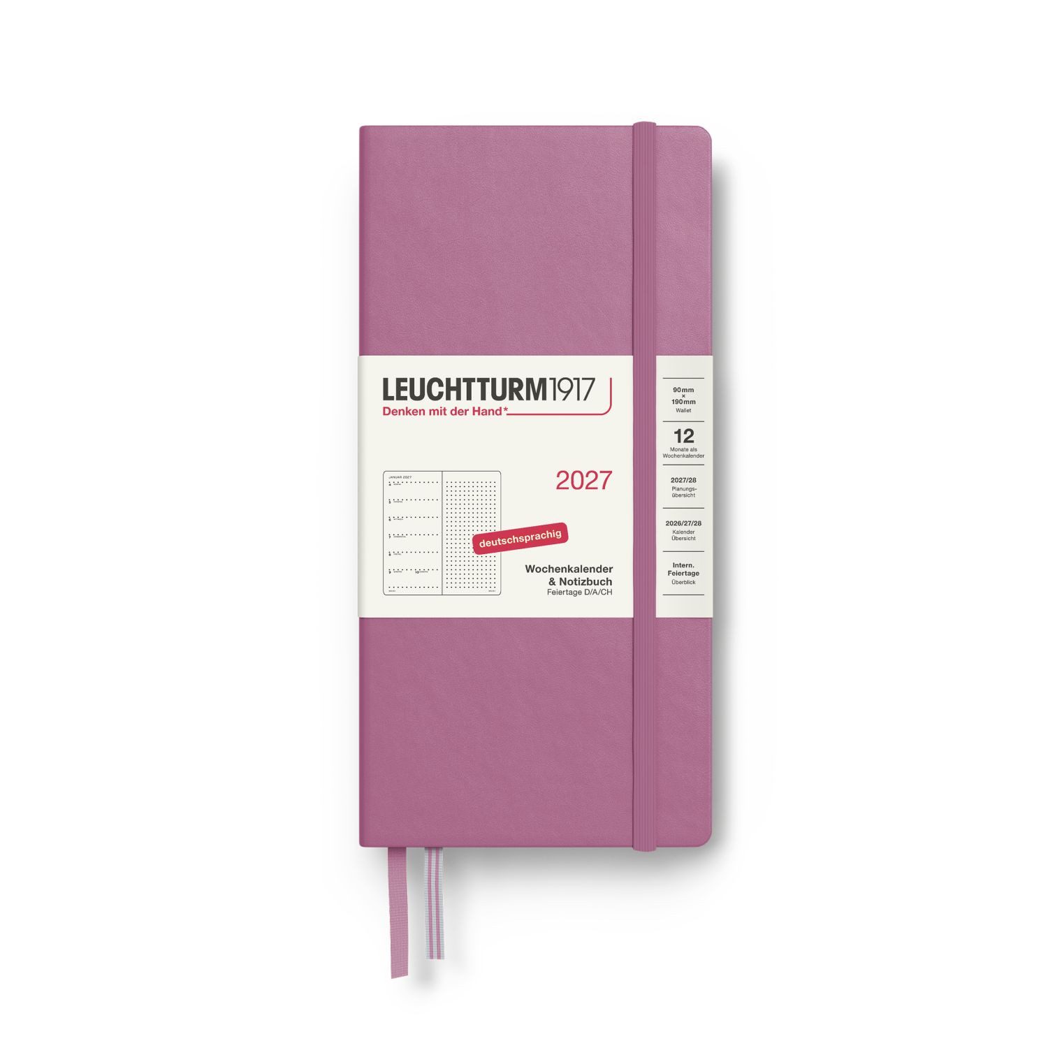 Leuchtturm1917 Taschenkalender Wochenkalender 2027 & Notizbuch Wallet B6+ x A6 Dusty Rose