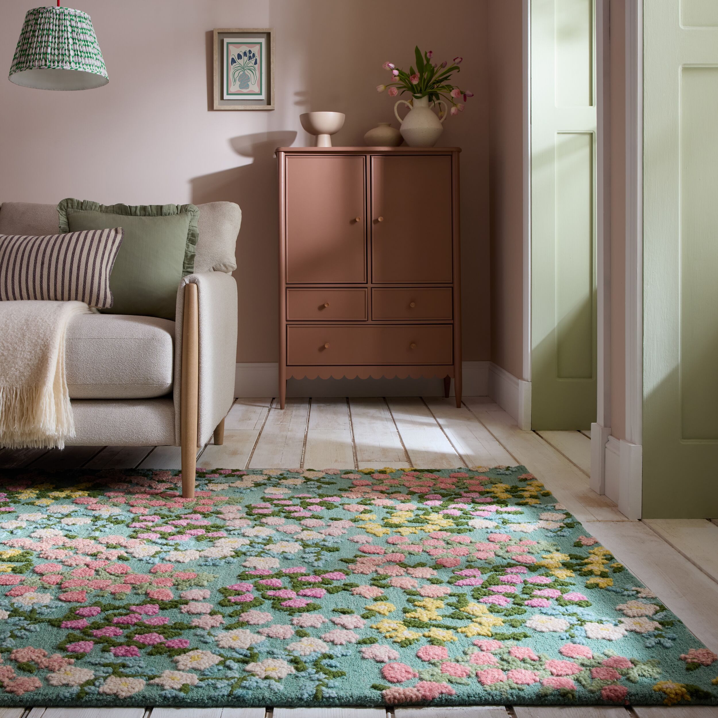 FLAIR RUGS Wollteppich Emilia Floral, Hoch-Tief-Struktur, rechteckig, Höhe: 9 mm, florales Design, Wohnzimmer, Schlafzimmer, Esszimmer