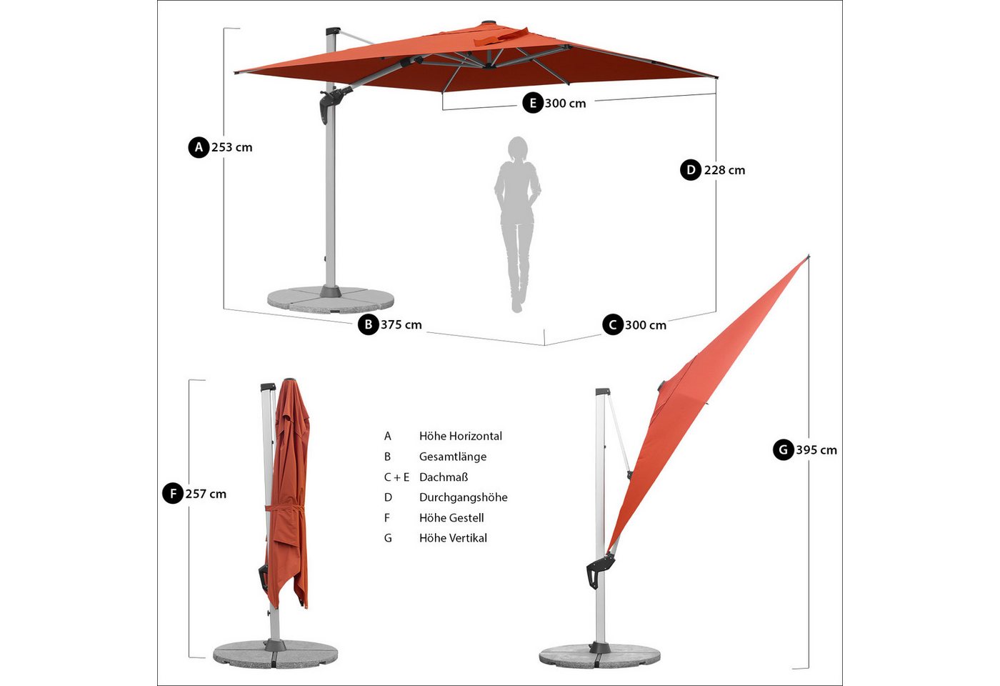 Thumbnail - anndora-sonnenschirm Ampelschirm aus Aluminium Marktschirm, LxB: 300,00x300,00 cm, mit Bodenanker, wasserabweisende Besc...