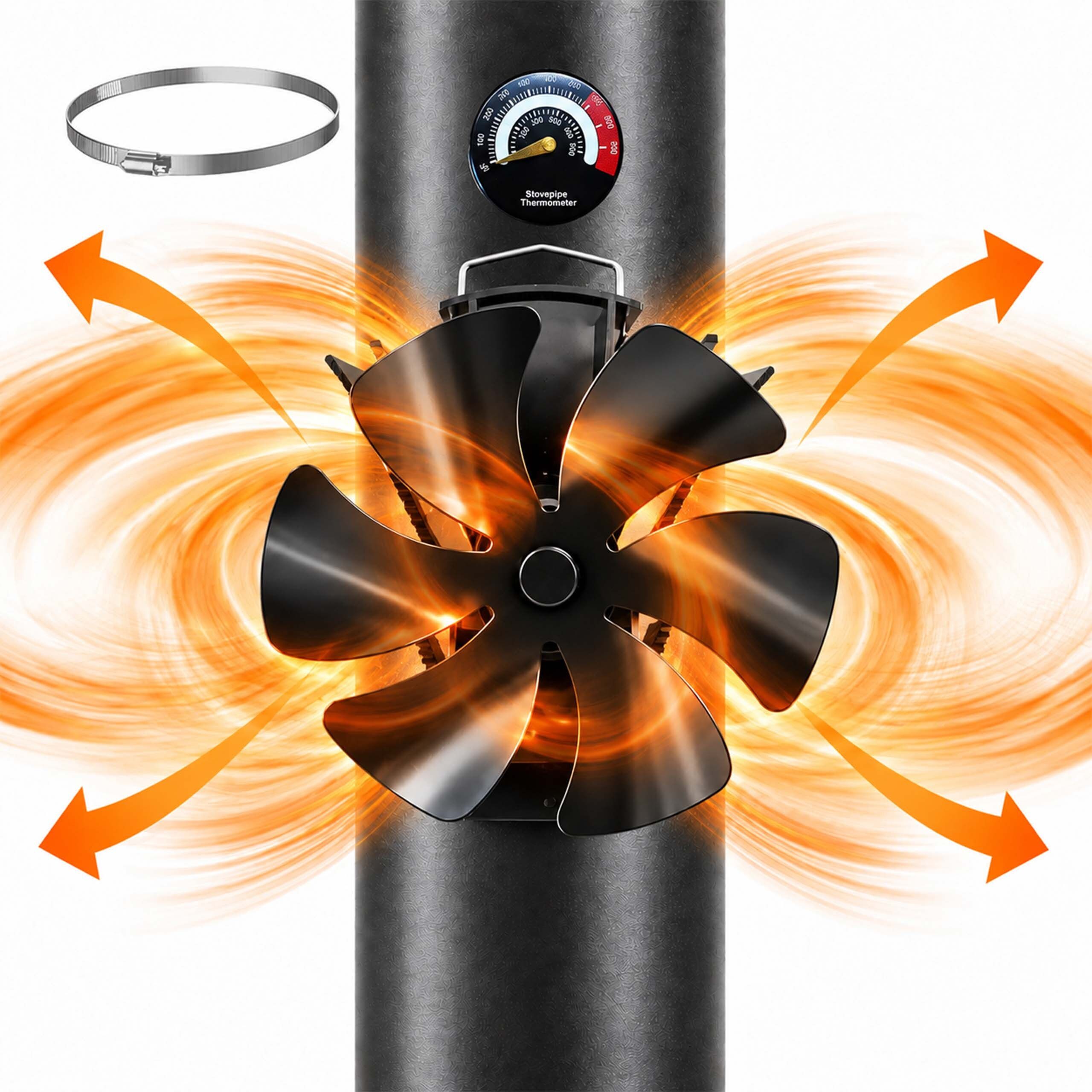 relaxdays Kaminventilator für Ofenrohr magnetisch