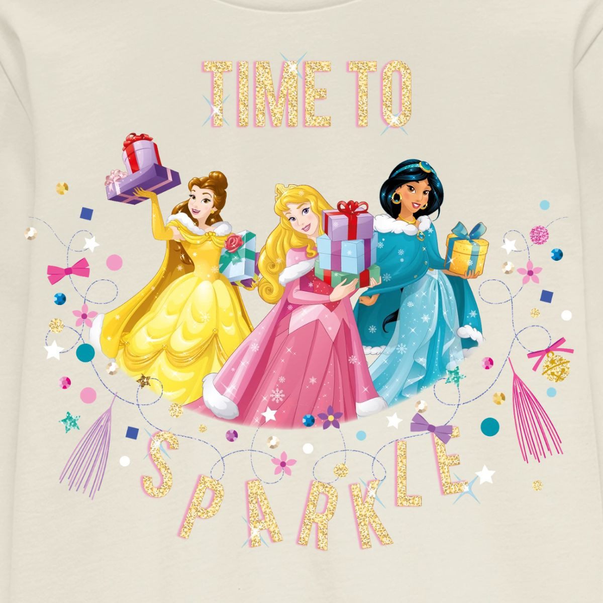 Spreadshirt T-Shirt Belle, Aurora & Jasmin Time To Sparkle Kinder Premium Langarmshirt (1-tlg)