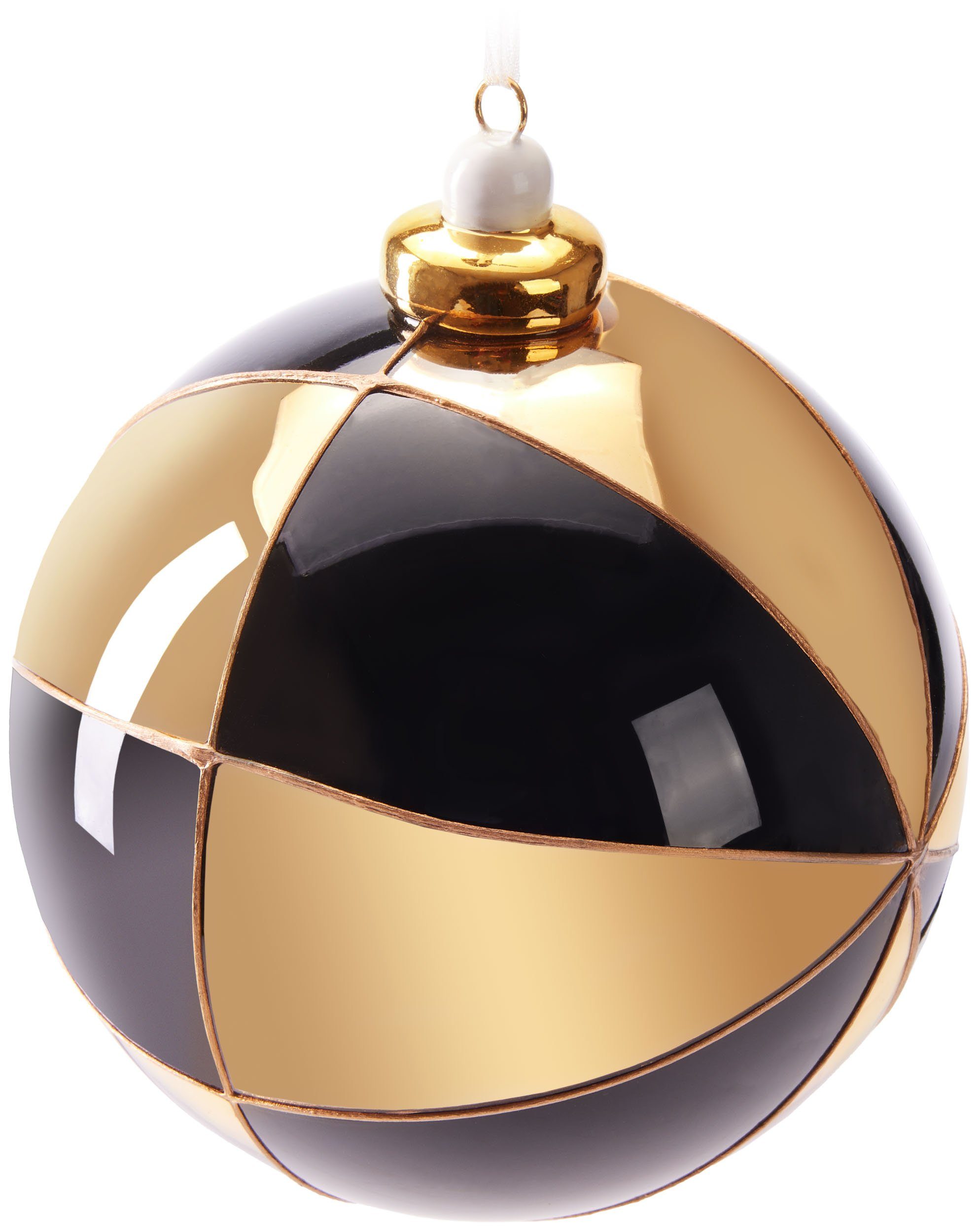 BRUBAKER Weihnachtsbaumkugel Premium Weihnachtskugel mit Gold Muster - 10 cm Baumkugel aus Glas (1 St), Christbaumkugel mit Porzellan Topper - Handarbeit Weihnachtsdeko