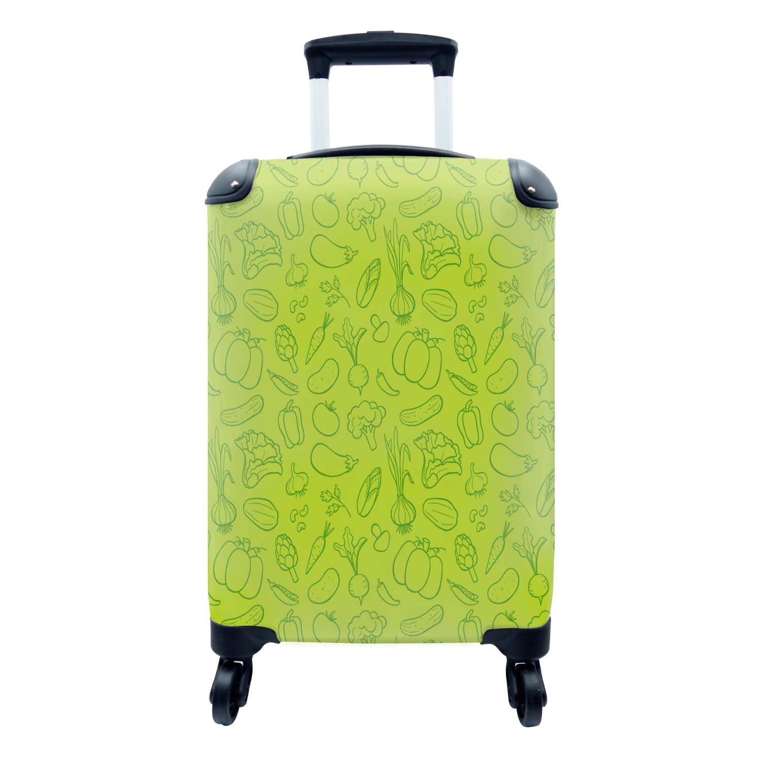 - MuchoWow Trolley, 4 Handgepäckkoffer rollen, für Reisetasche Reisekoffer Handgepäck Design, mit Grün Vegetarisch - Vegan Ferien, - Rollen,