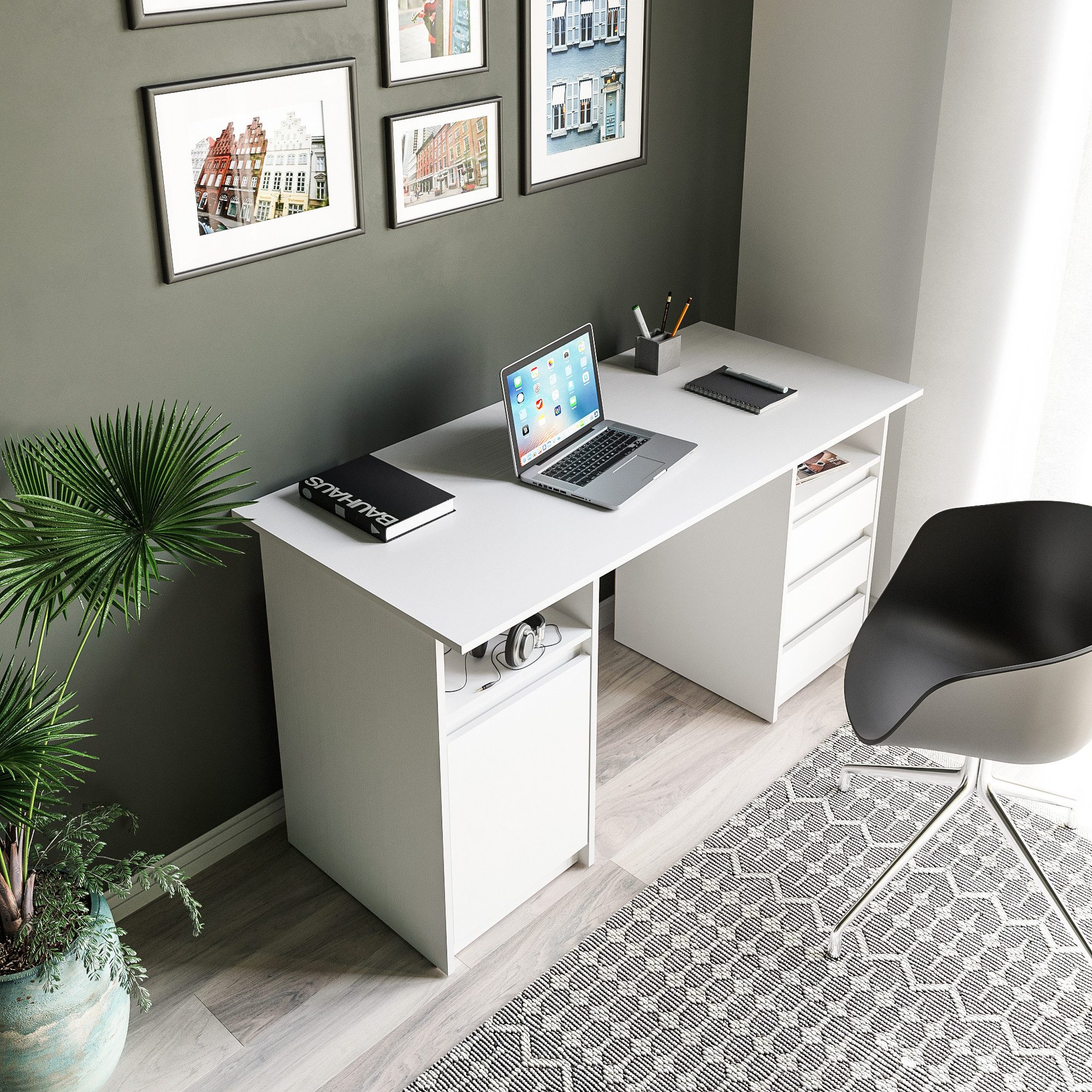 KOMTO Schreibtisch Oslo 145 Schreibtisch mit Schubladen Moderner Büro PC-Tisch, Computertisch Arbeitstisch Kinderschreibtisch Stauraum 145x65x76cm