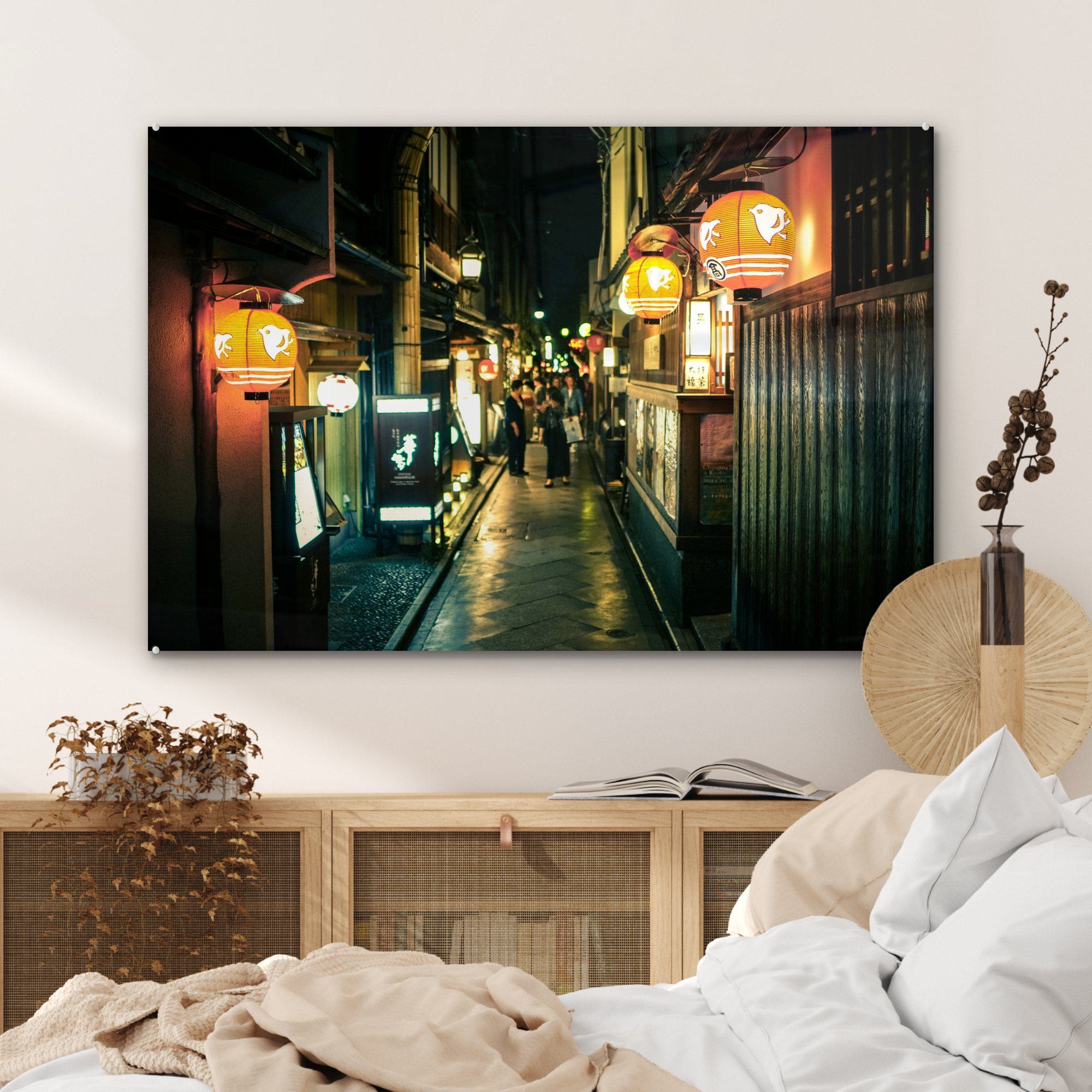 MuchoWow Acrylglasbild Die beleuchteten Straßen & Kyoto, in Nacht Acrylglasbilder (1 von von bei Nähe der Gion St), Schlafzimmer Wohnzimmer