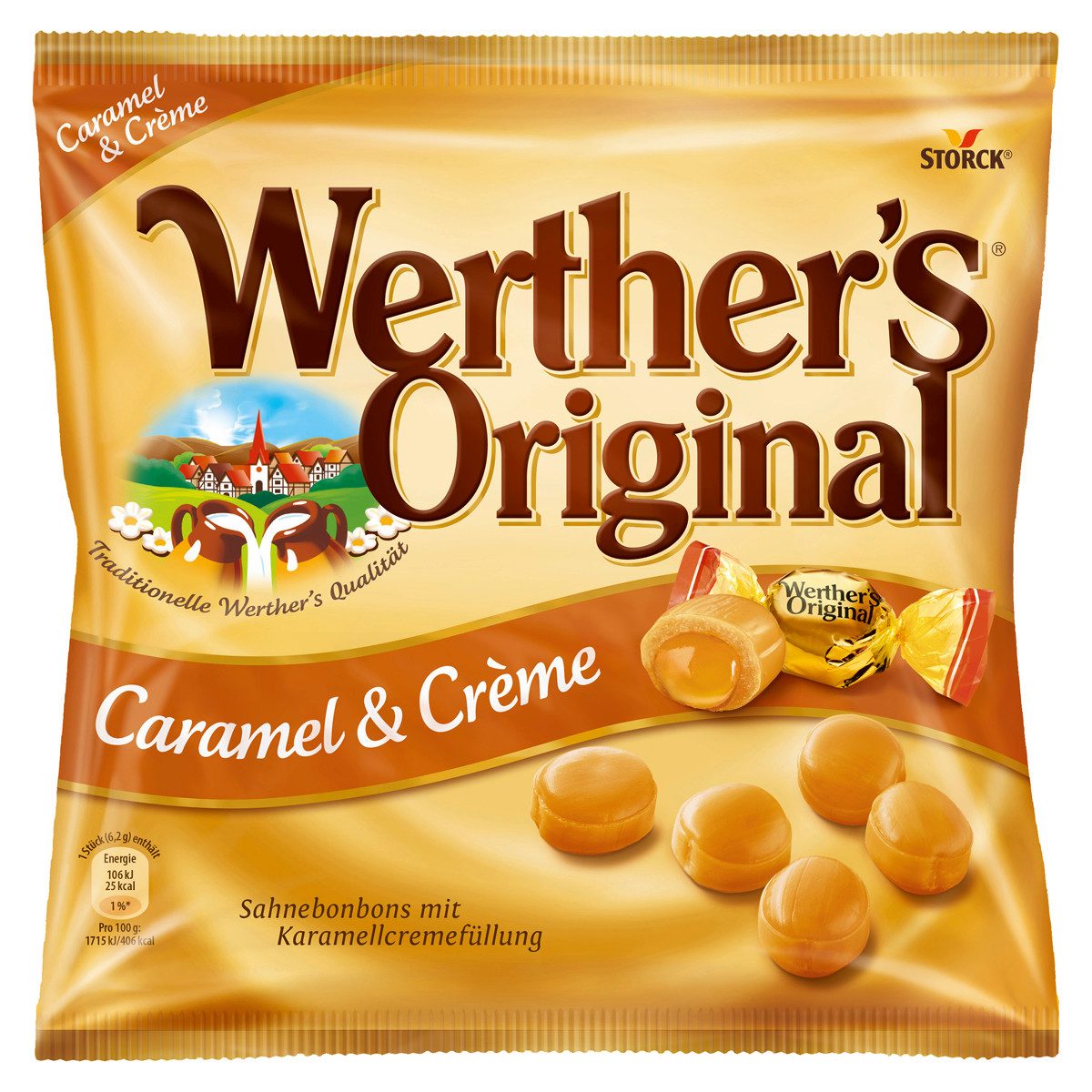 Werther's Süßigkeit, Storck Werthers Original Karamell und Creme Bonbons in der Tüte 225g