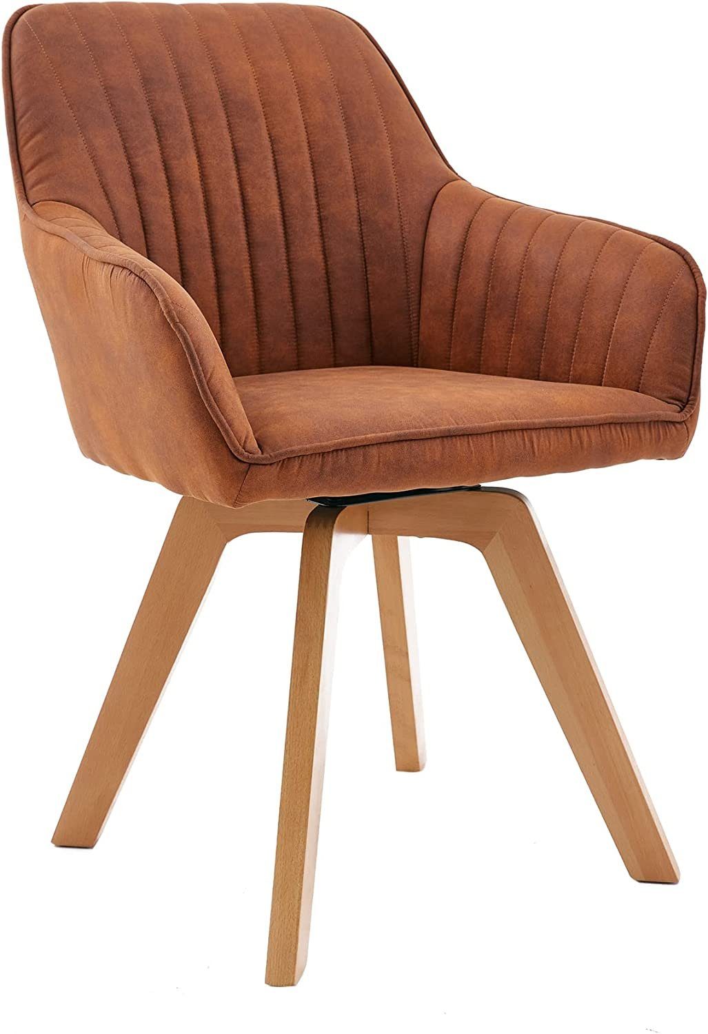 LebensWohnArt Stuhl Moderner Drehstuhl NOVO used-brown Buchenholz Beine Armlehnen