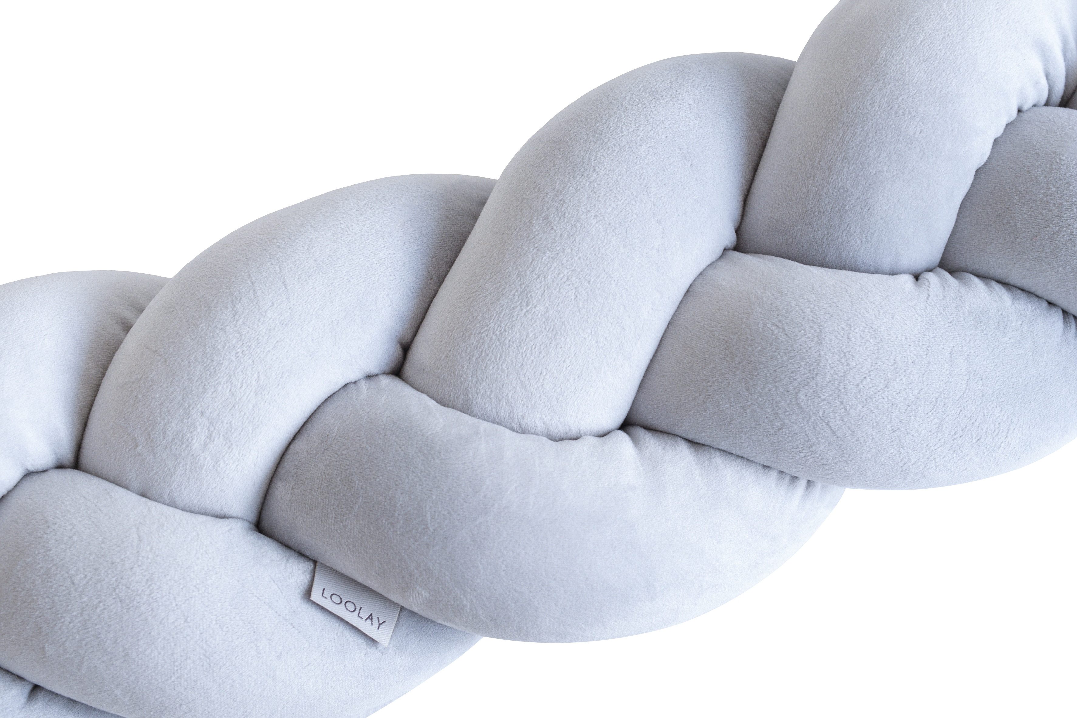 Loolay Nestchenschlange SAMT GRAU Geflochtenes Kissen Zierkissen Dekokissen Bettumrandung, (Zugluftstopper Zugluft Schlange Wickeltischumrandung Babybett Kinderzimmer Schutz, VELOURS SAMT Bettschlange 100 150 200 300 400 cm und Länge auf Anfrage), Zugluftstopper tolle Wohndekoration Geschenk