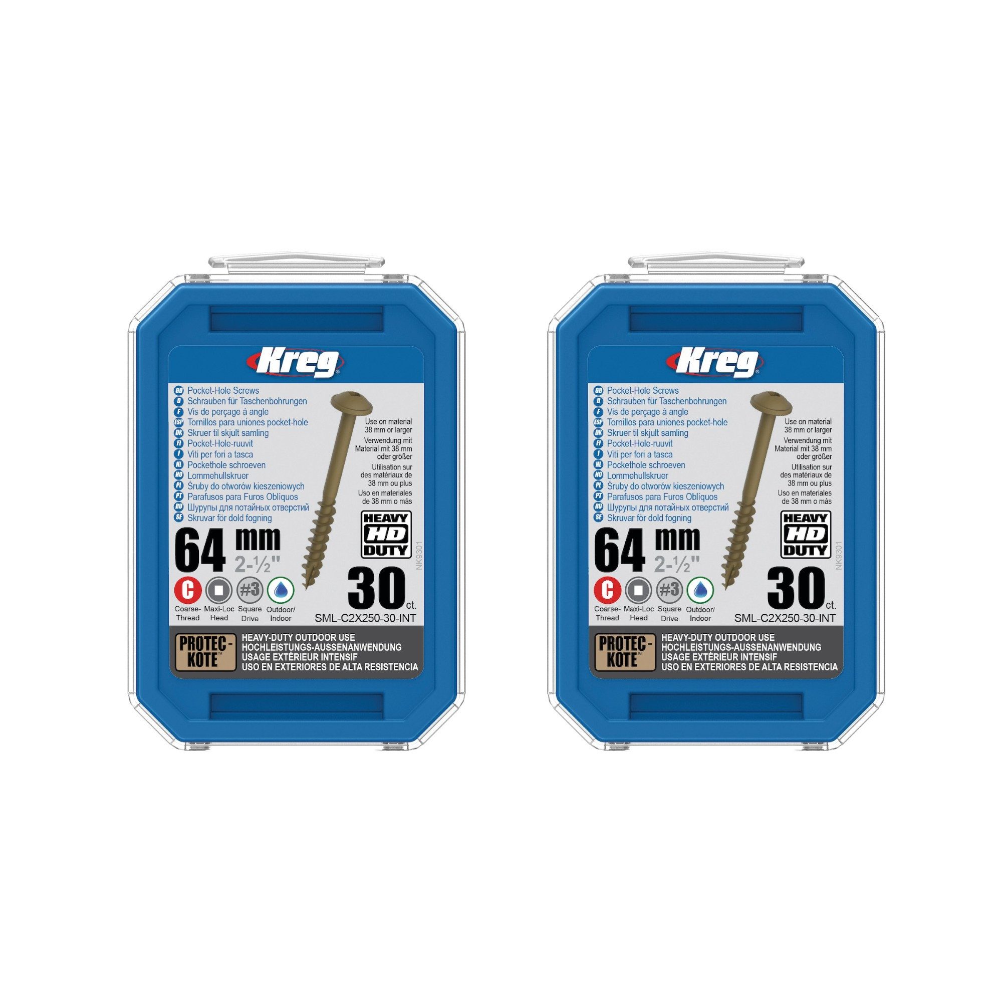Kreg Schraube 2x HD Protec-Kote Maxi-Loc 64 mm (2x SML-C2X250-30-INT) 60 Stück