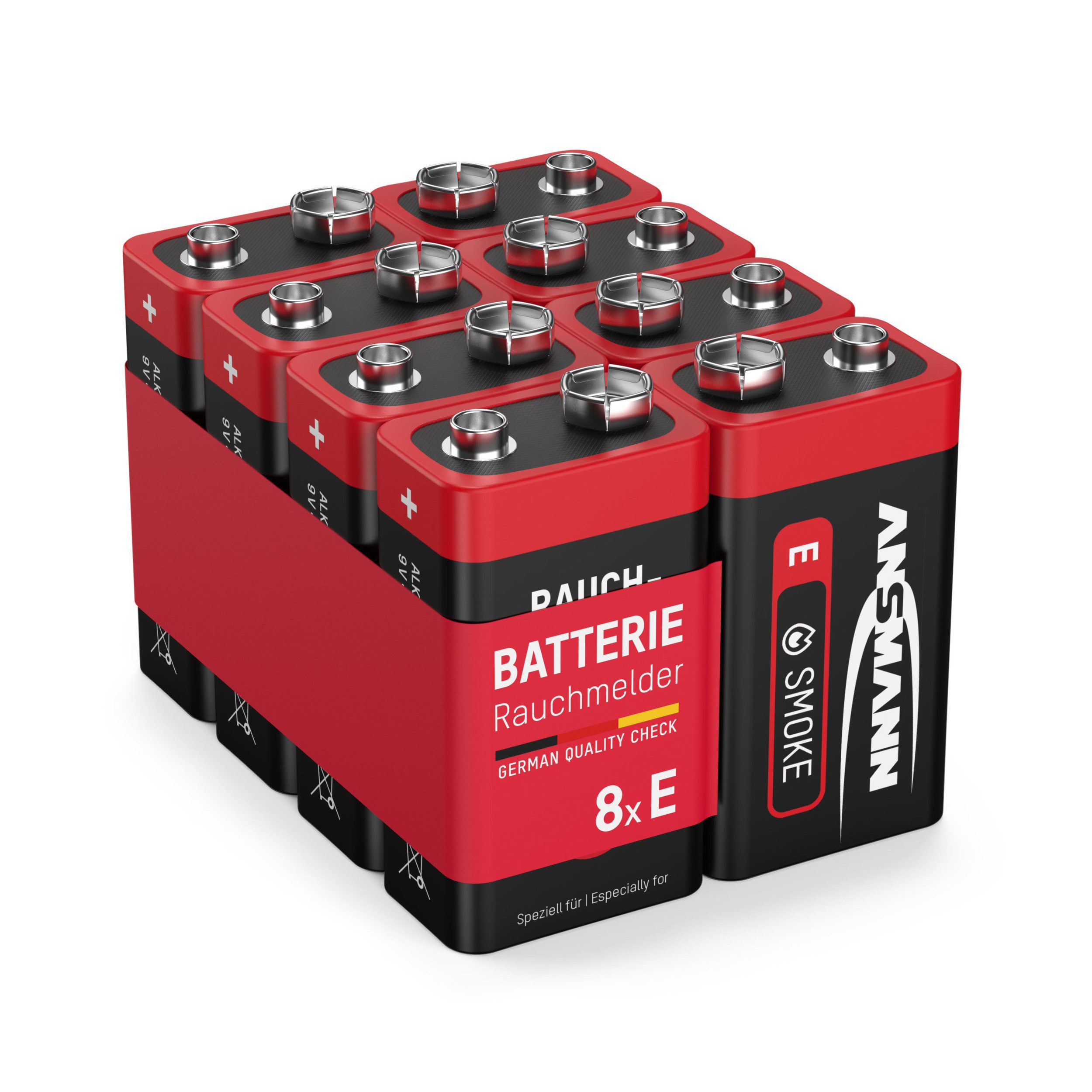 ANSMANN AG Rauchmelder Alkaline Batterie 9V E-Block, 8 Stück Batterie