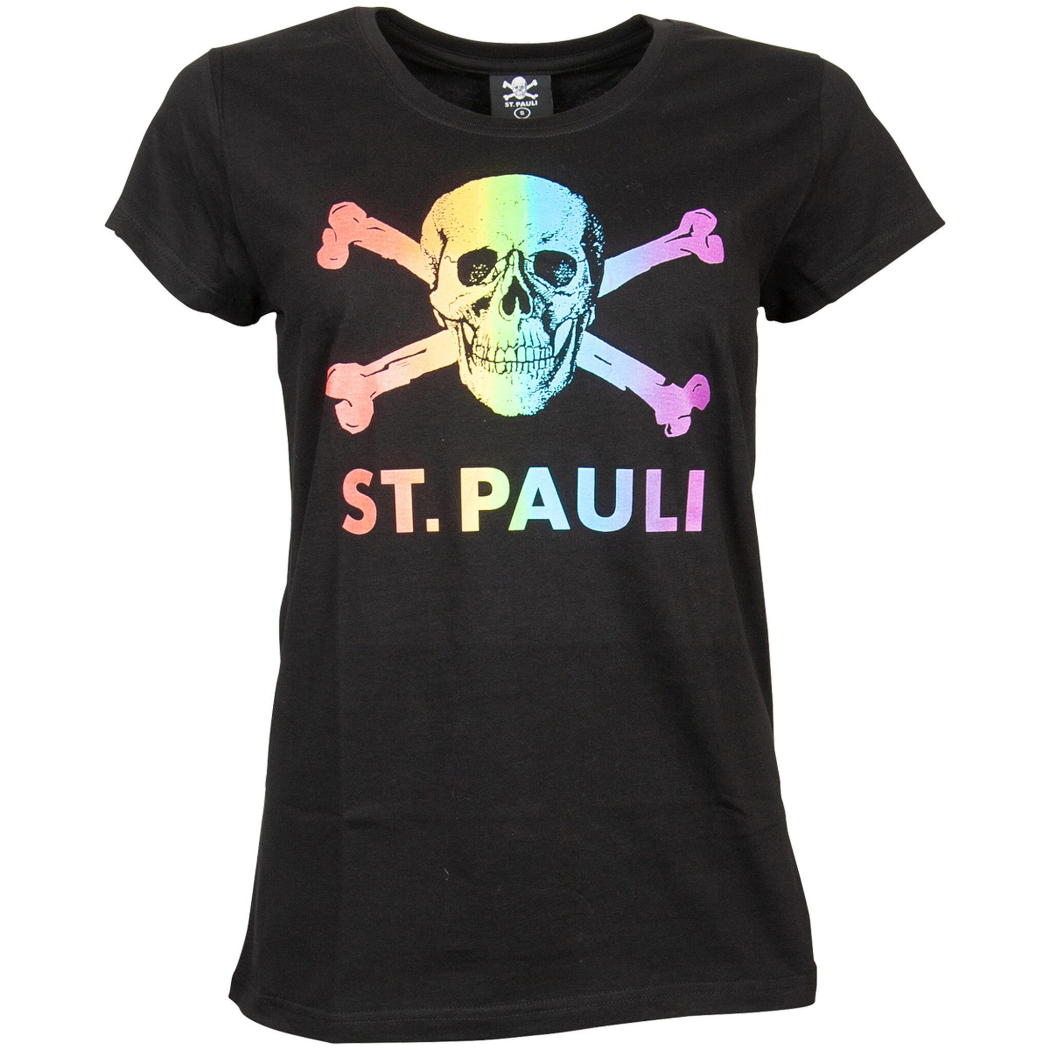FC St. Pauli Print-Shirt FC St. Pauli - Damen T-Shirt Totenkopf Regenbogen - schwarz