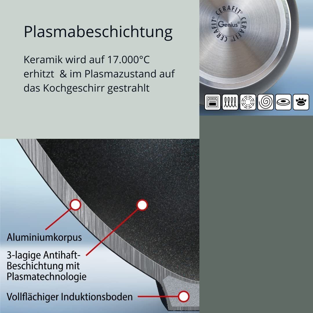 Genius Pfannen-Set Genius Cerafit Plasma Glas Metall, 24cm 5tlg 20cm Material: Set 28cm Aluminium, + Glasdeckel, Bratpfannen