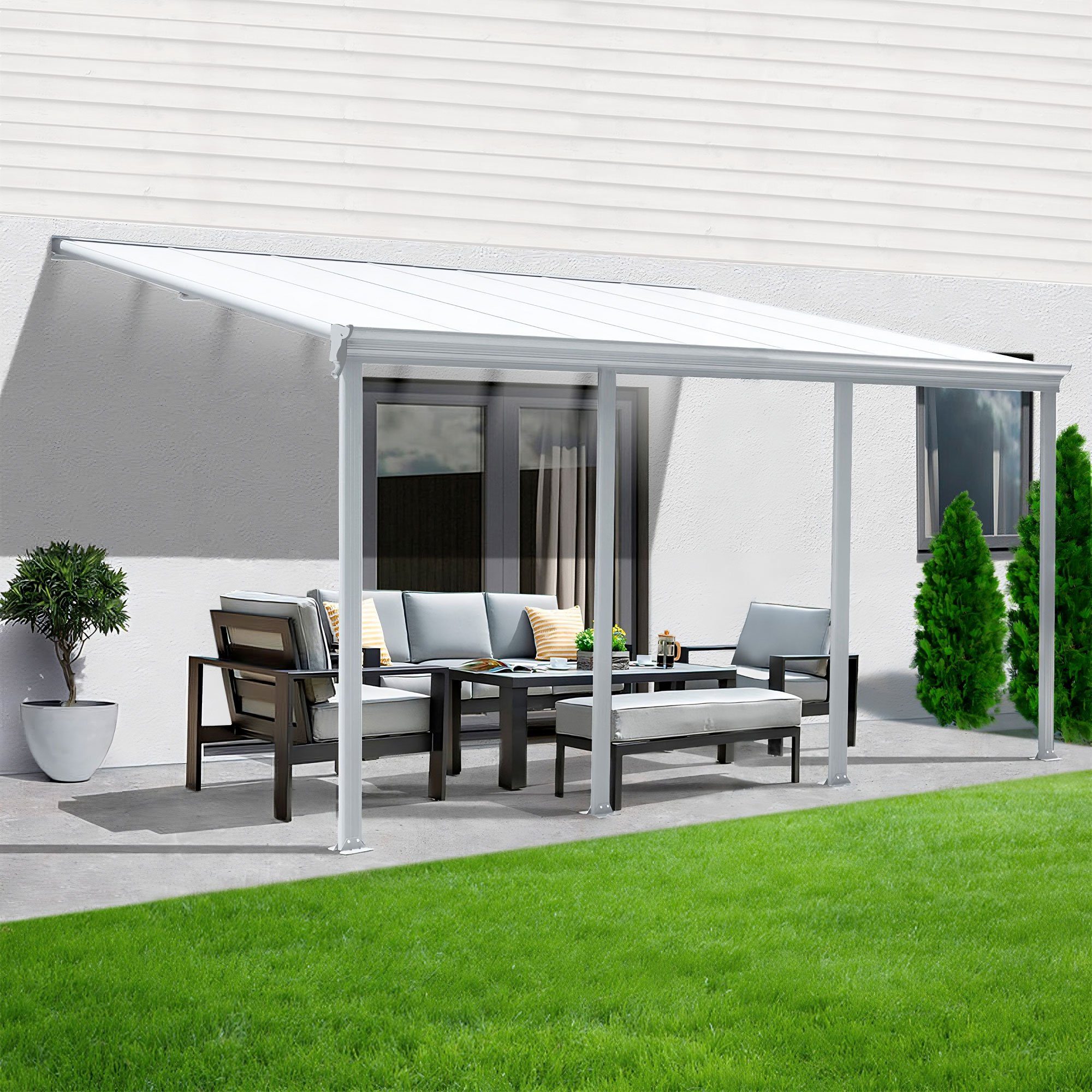 Aileenstore Anbaudach Sky Guard, Breite 618 cm, Doppelstegplatten, Aluminium, starke Pfosten