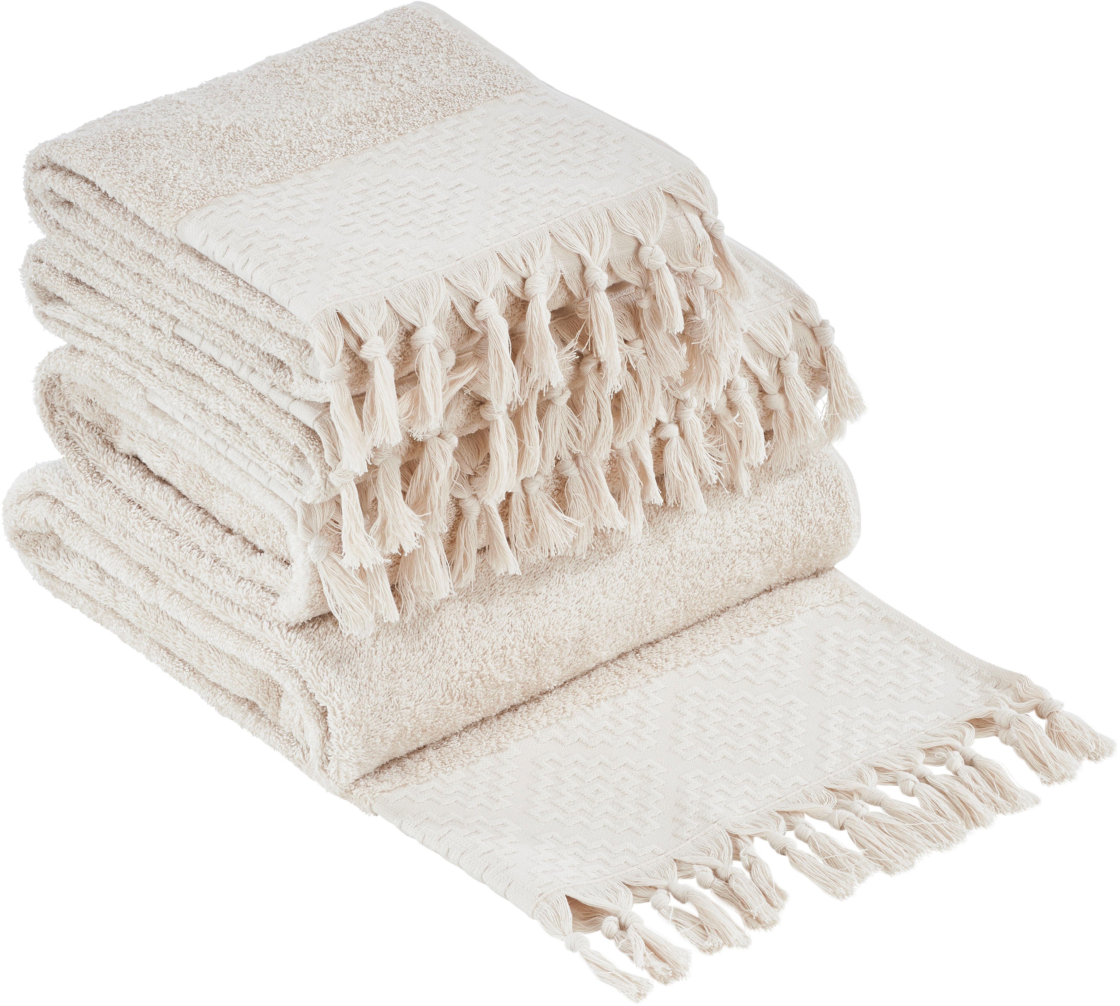 done.® Handtuch Set Provence Bohéme, Walkfrottier (Set, 4-St), Uni Farben, Boho-Style, Borte, verschiedene Set Varianten erhältlich