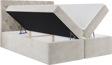 WFL GROUP Boxspringbett mit Topper BOREO, Samt Doppelbett mit Bettkasten