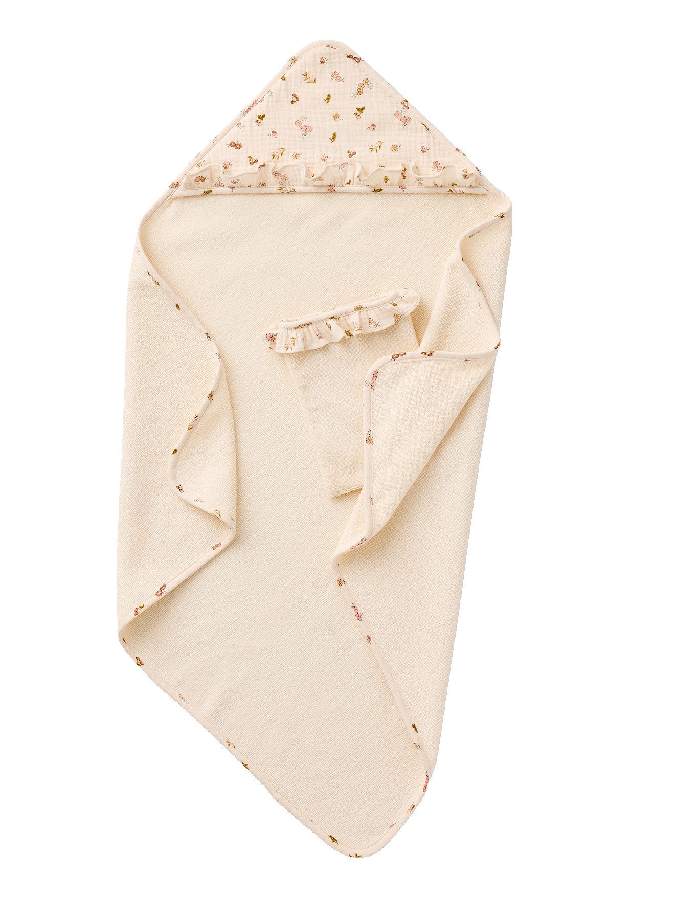 vertbaudet Kapuzenhandtuch Baby Badecape mit Waschhandschuh HENNE COCOTTE