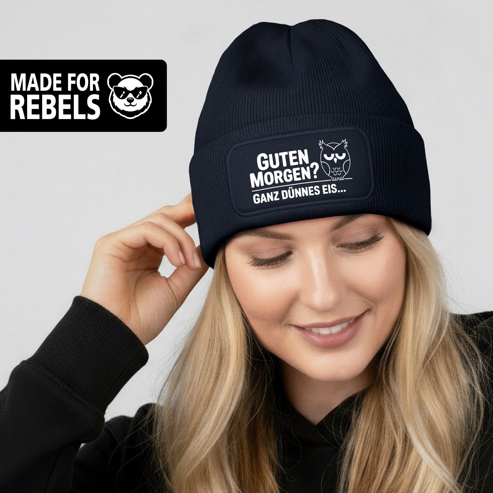MoonWorks Strickmütze Damen Beanie Spruch Morgenmuffel Geschenkidee Strickmütze mit Spruch
