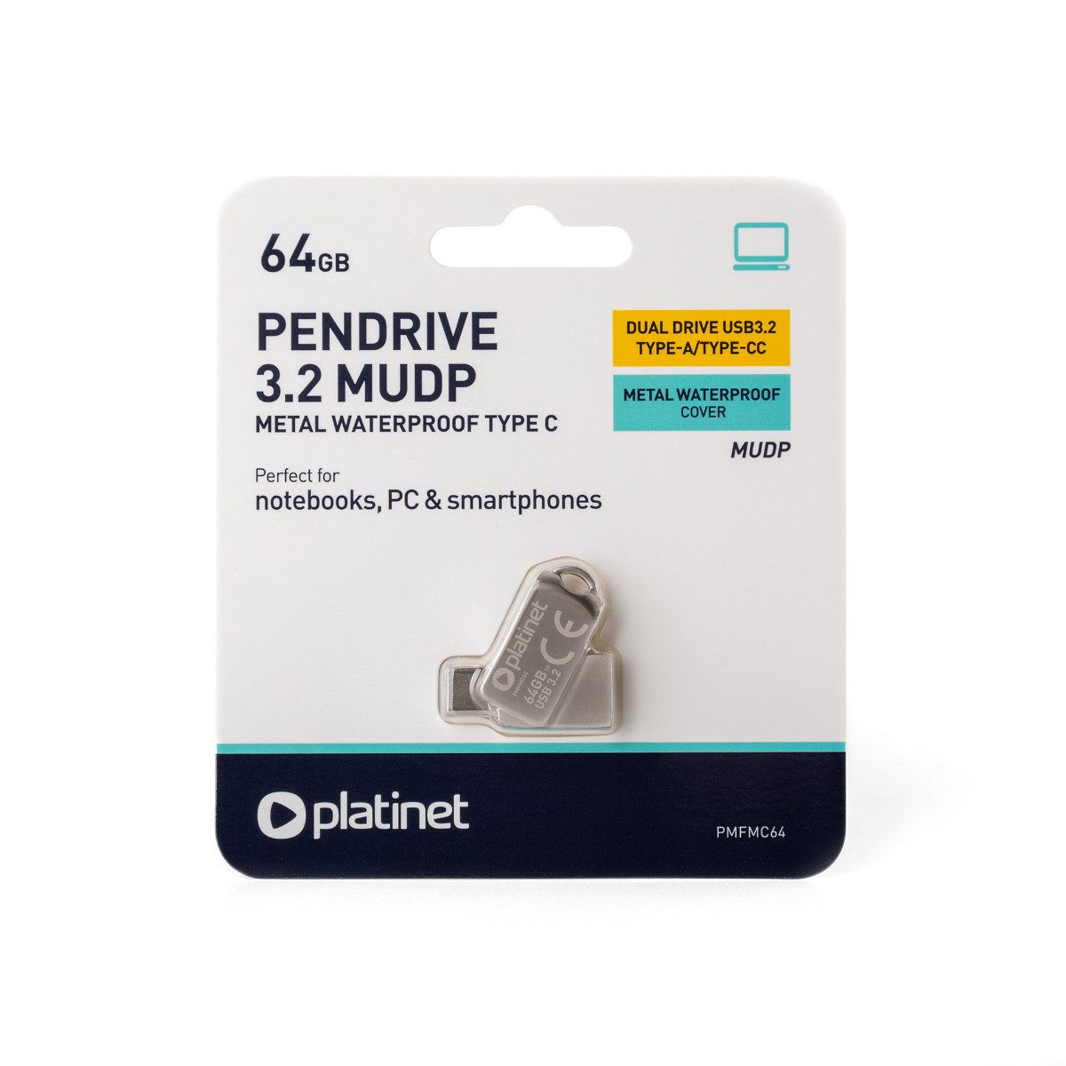 Platinet PMFMC64 USB-Stick (USB USB 3.2, Lesegeschwindigkeit 100 MB/s, 2-in-1 USB-Stick mit USB-A 3.2 und USB-C)