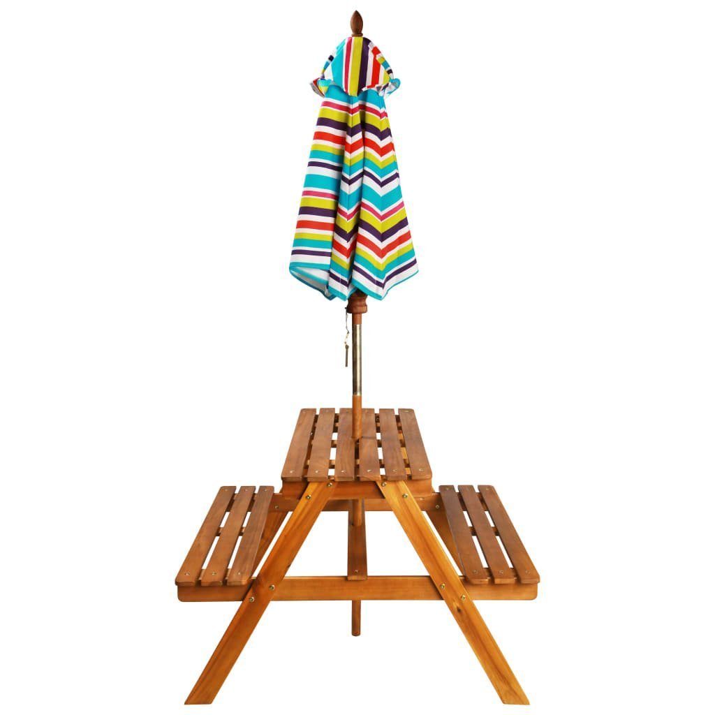 Massivholz Kinder-Picknicktisch Akazie vidaXL Kindertisch 79x90x60cm Sonnenschirm