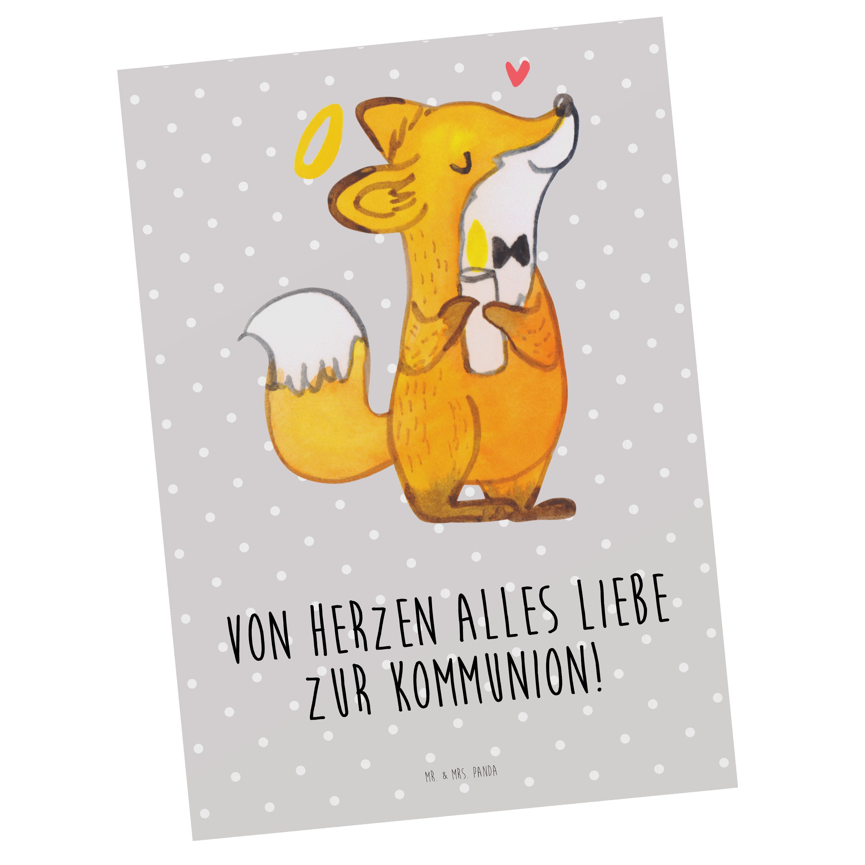 Mr. & Mrs. Panda Postkarte Fuchs Kommunion - Grau Pastell - Geschenk, Konfirmation Geschenk, Kar