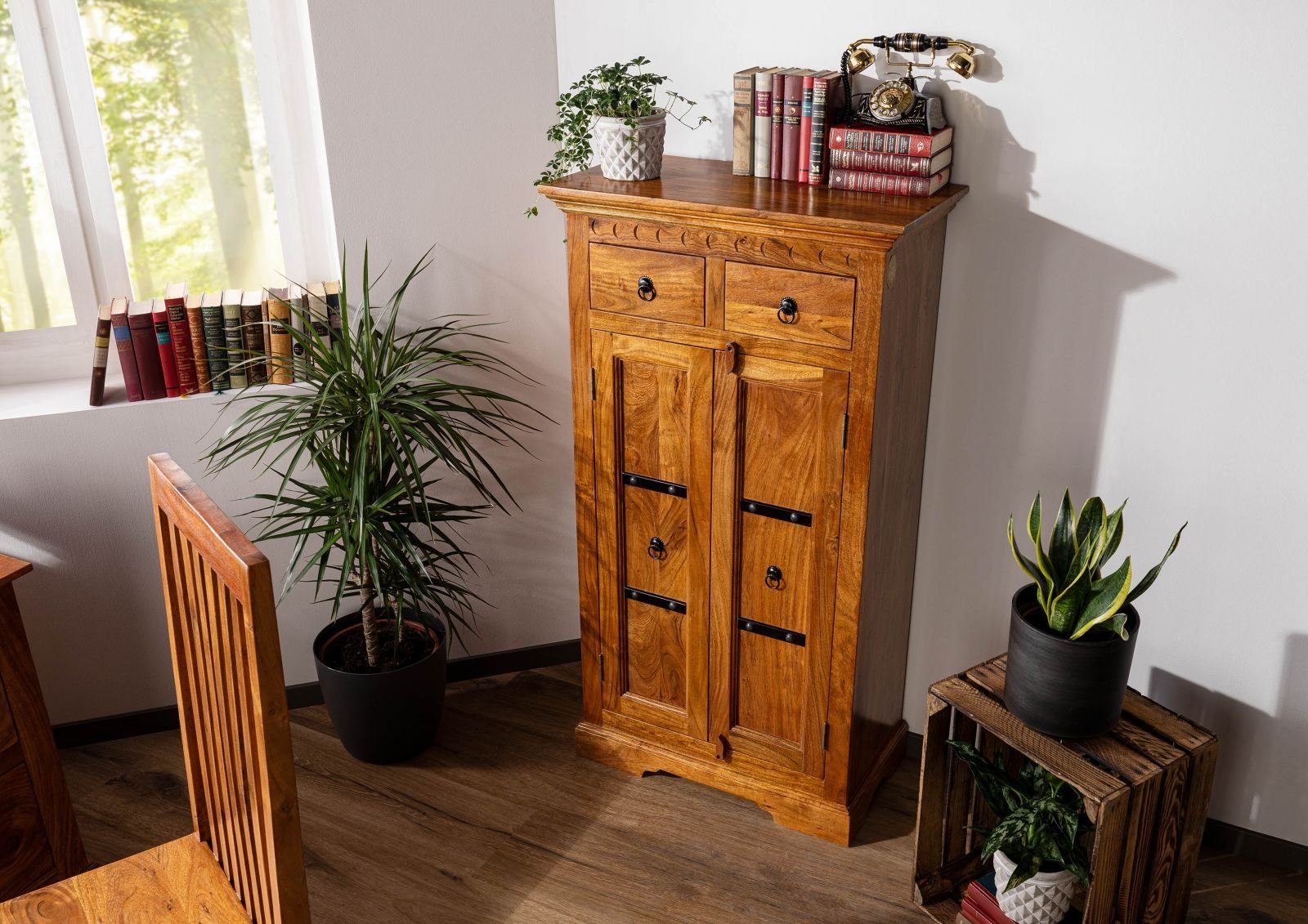 Massivmoebel24 Dreh-/Schwebetürenschrank (Schrank Akazie 72x38x132 honig la günstig online kaufen