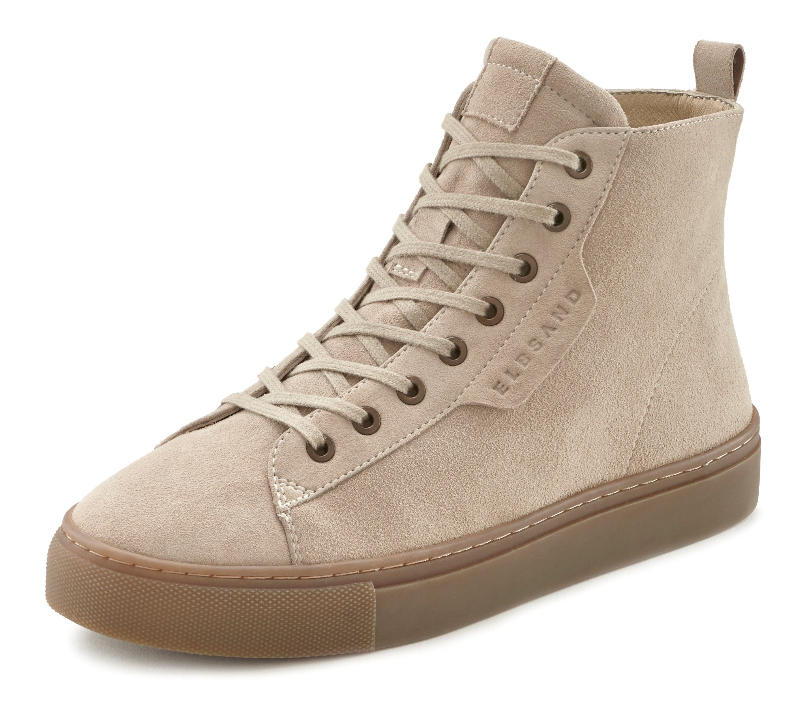 Leder, Stiefel, helltaupe weiches Sneaker Boots, High-Top, Elbsand Stiefelette Schnür Casual-Look