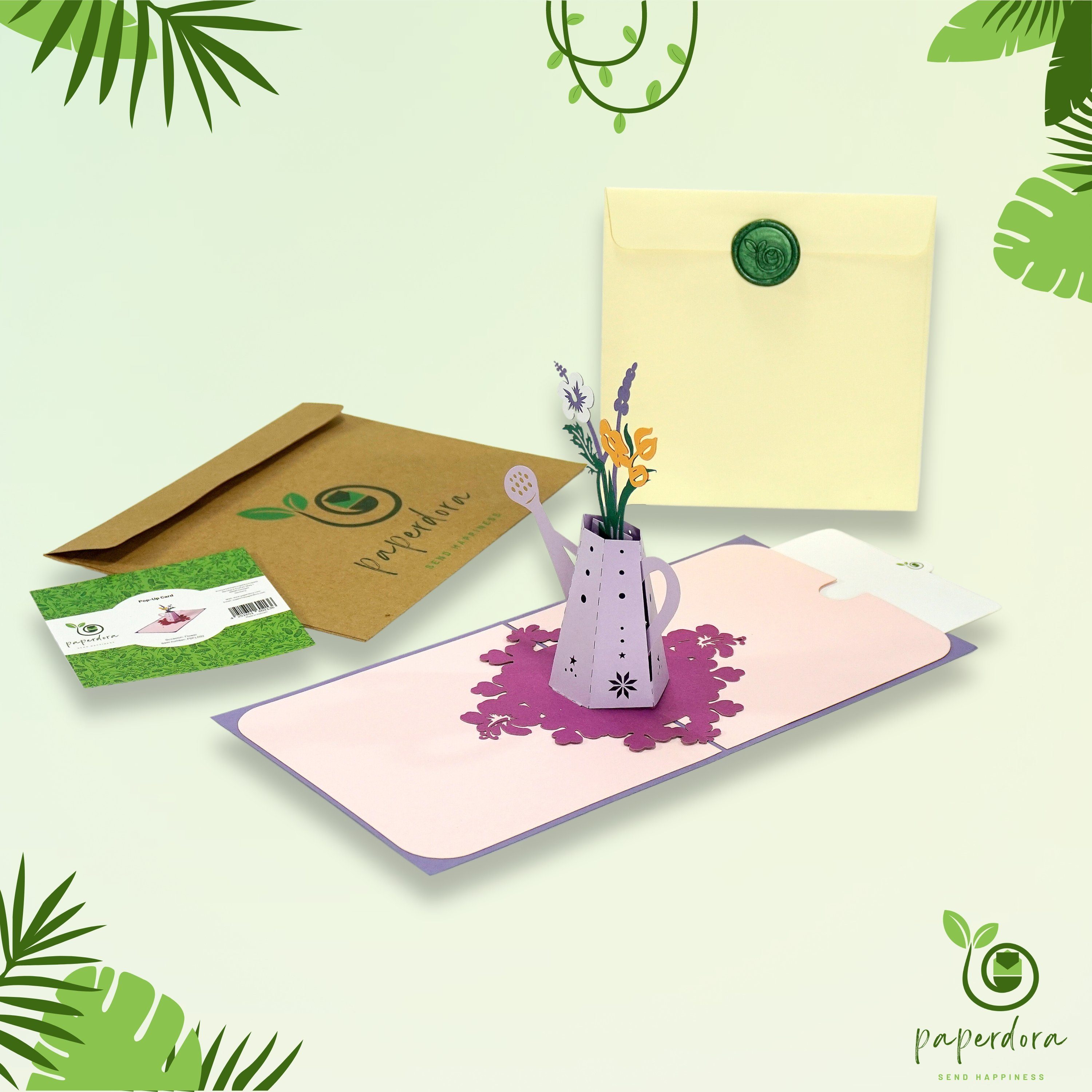 paperdora Grußkarte 3D Pop-Up-Karte Dankeskarte, und - Geschenk Wachssiegel „Blumen“ Umschlag Blumen mit