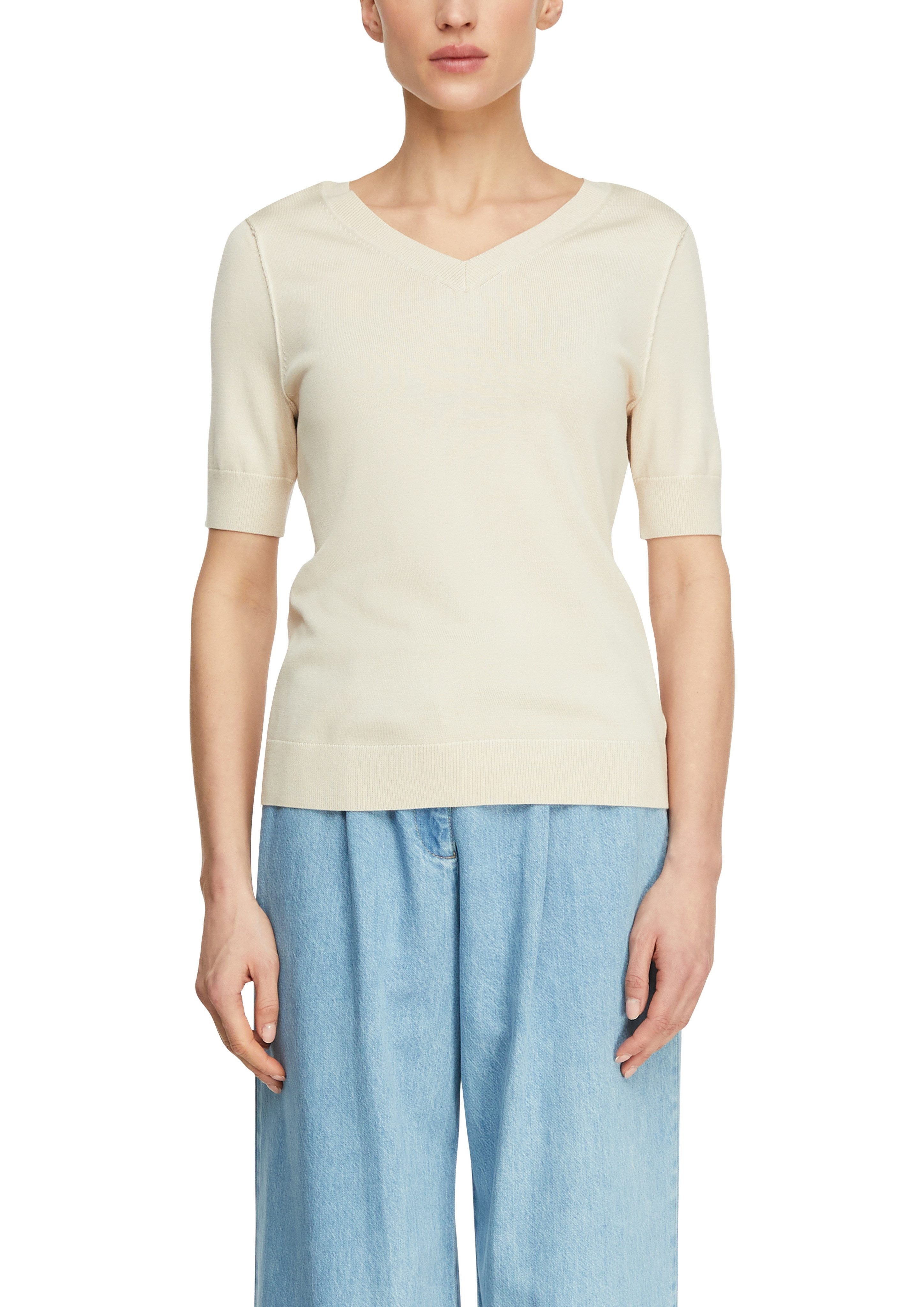 comma Strickpullover Halbarm-Pullover mit V-Ausschnitt und Bindung im Nacken
