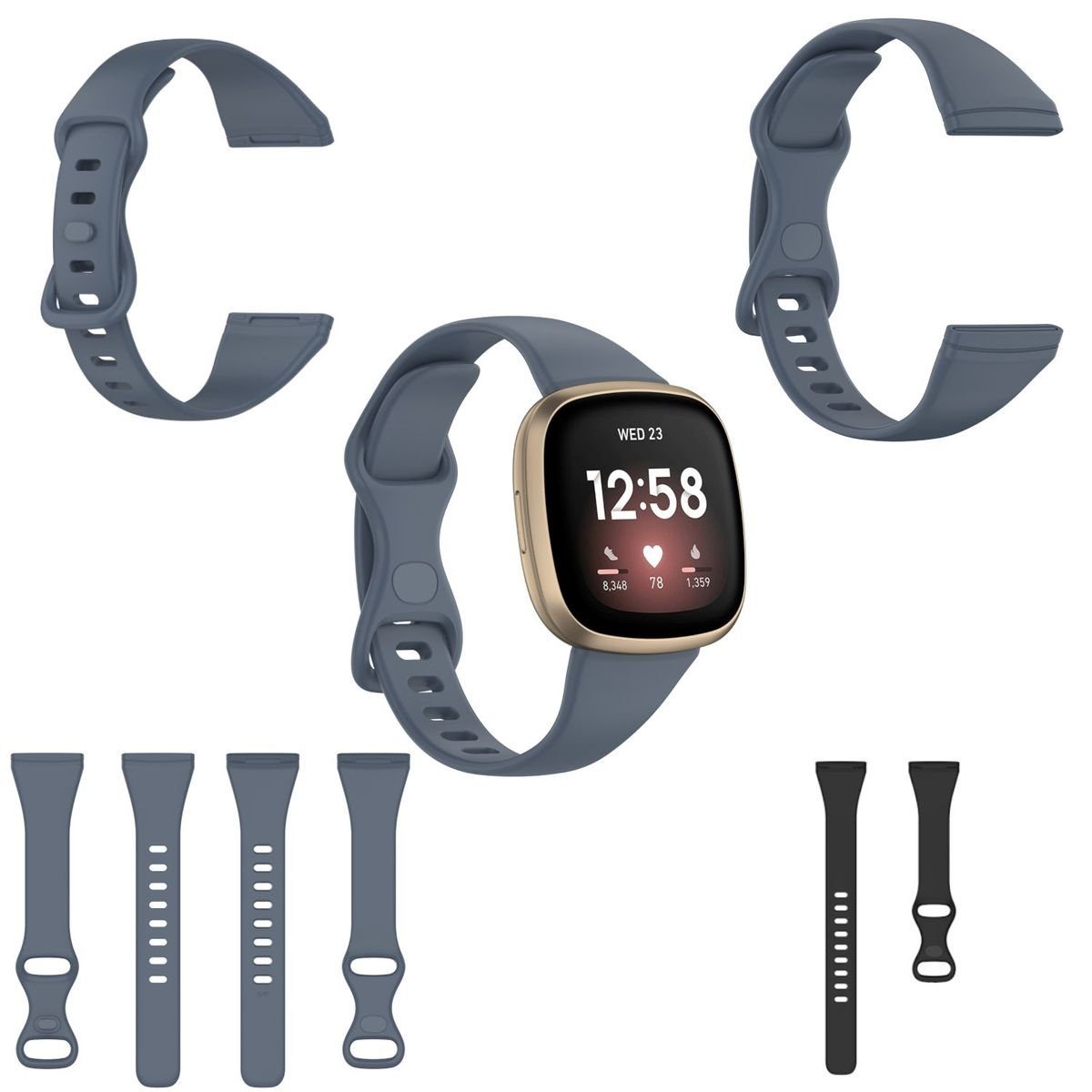 Wigento Smartwatch-Armband Für Fitbit Versa 3/Sense Kunststoff Armband 4/Versa Frauen Cyan-Blau