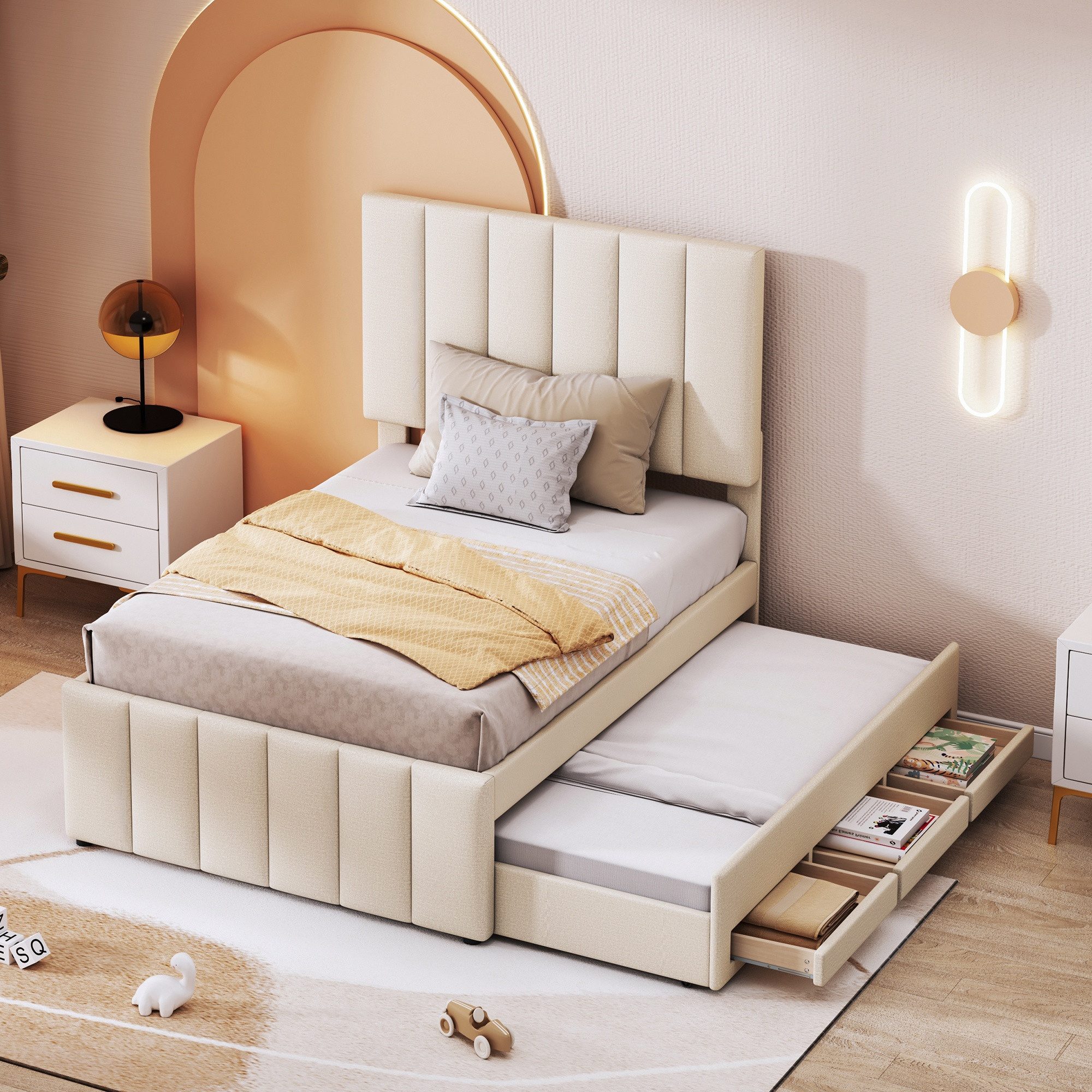 LVHOM Polsterbett 90x200cm mit Ausziehbett/Stauraum günstig online kaufen