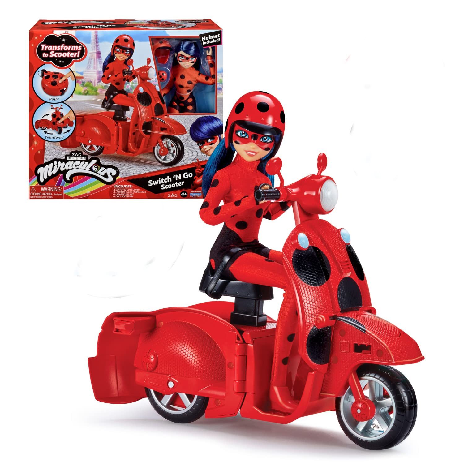 Playmates Toys Puppenroller Bandai Miraculous Ladybug Switch 'N Go Scooter mit 26 cm Puppe P50668
