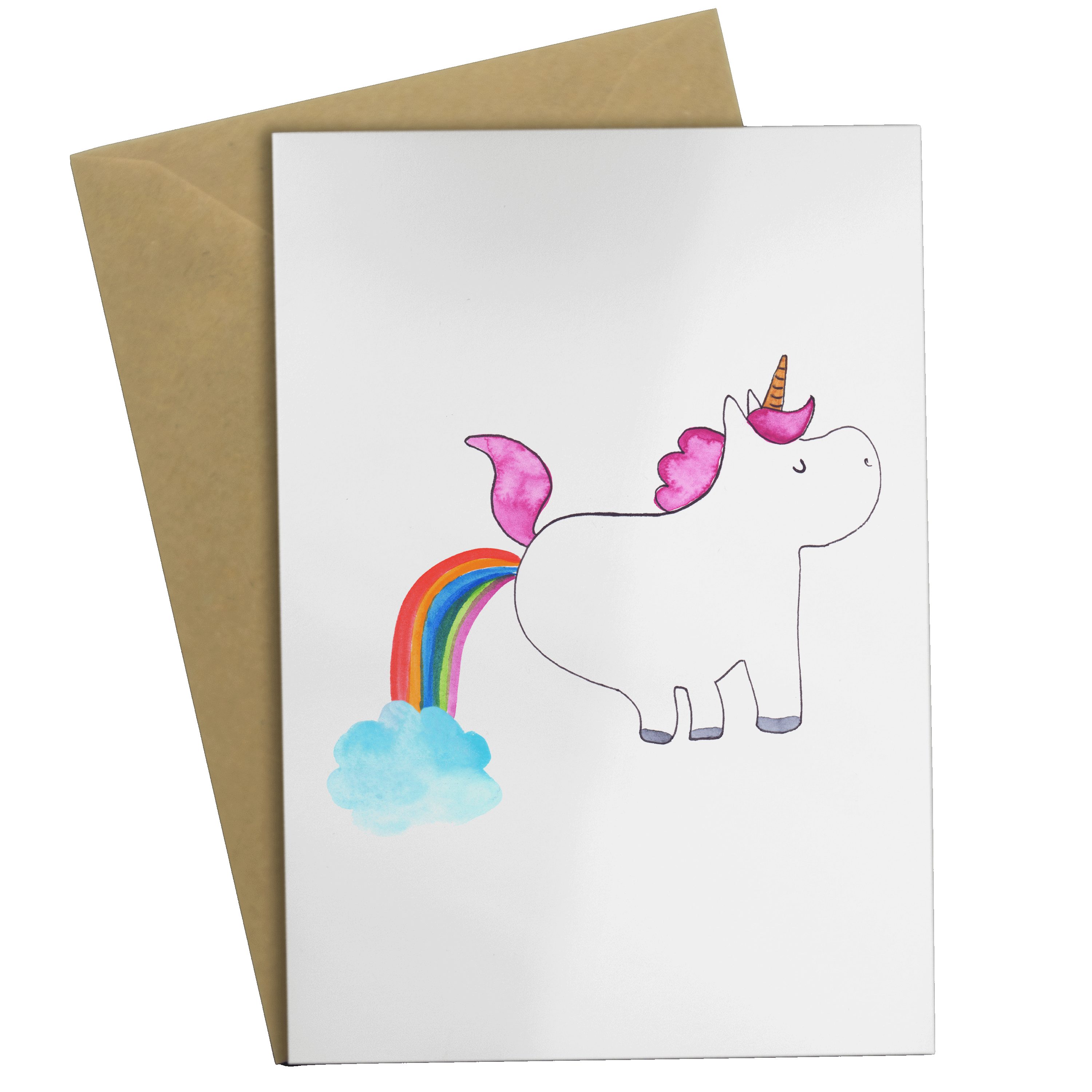 Mr. & Mrs. Panda Grußkarte Einhorn Pupsend - Weiß - Geschenk, Unicorn, Erwachsenwerden, Einladun