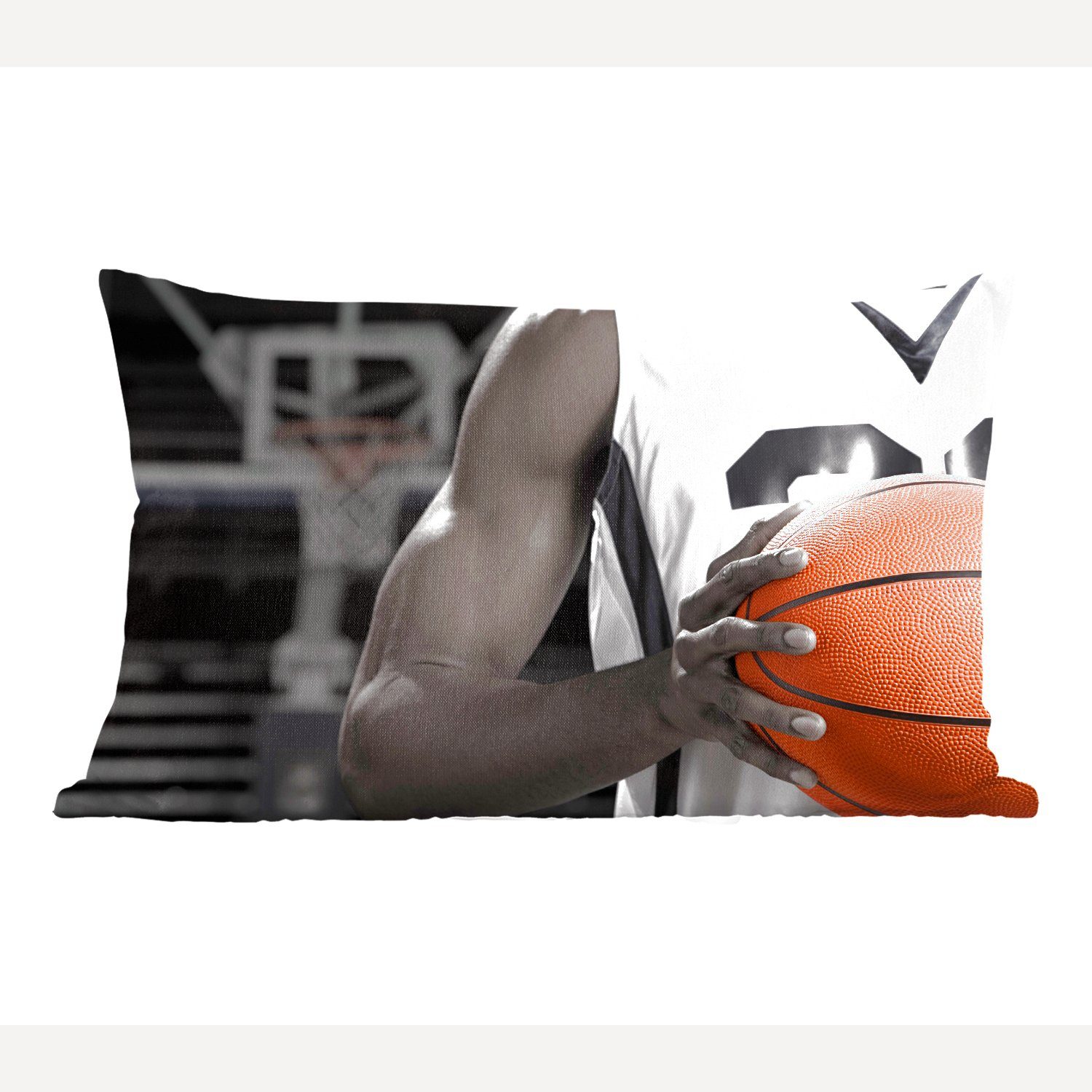 MuchoWow Dekokissen Schwarzer und weißer Basketballspieler mit einem orangefarbenen, Wohzimmer Dekoration, Zierkissen, Dekokissen mit Füllung, Schlafzimmer