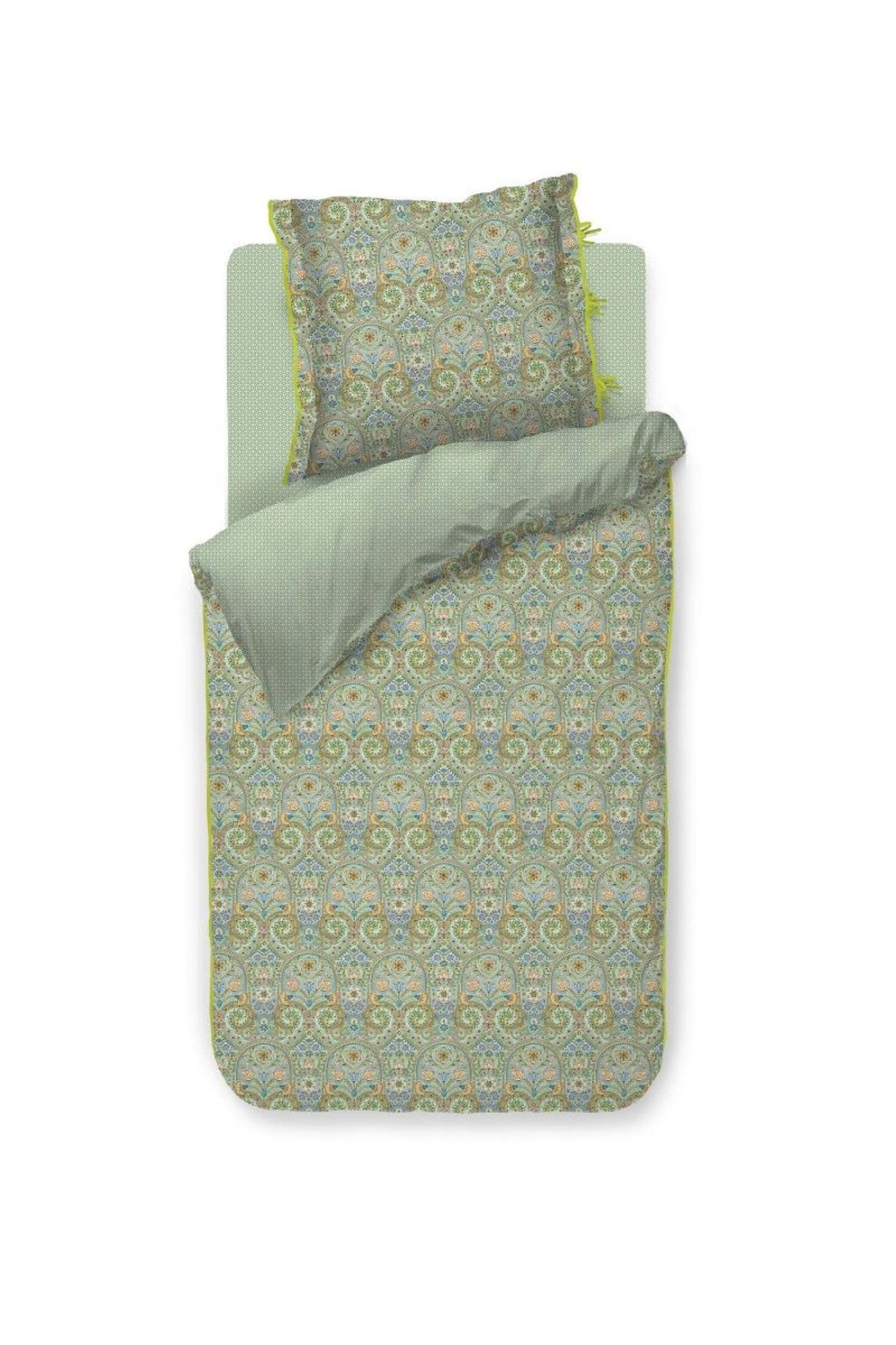 PiP Studio Bettwäsche PIP Studio Perkal Bettwäsche 135x200 Kikoy Green Blüten Ornamente, Perkal, 2 teilig, fein gewebter 100% Baumwollperkal