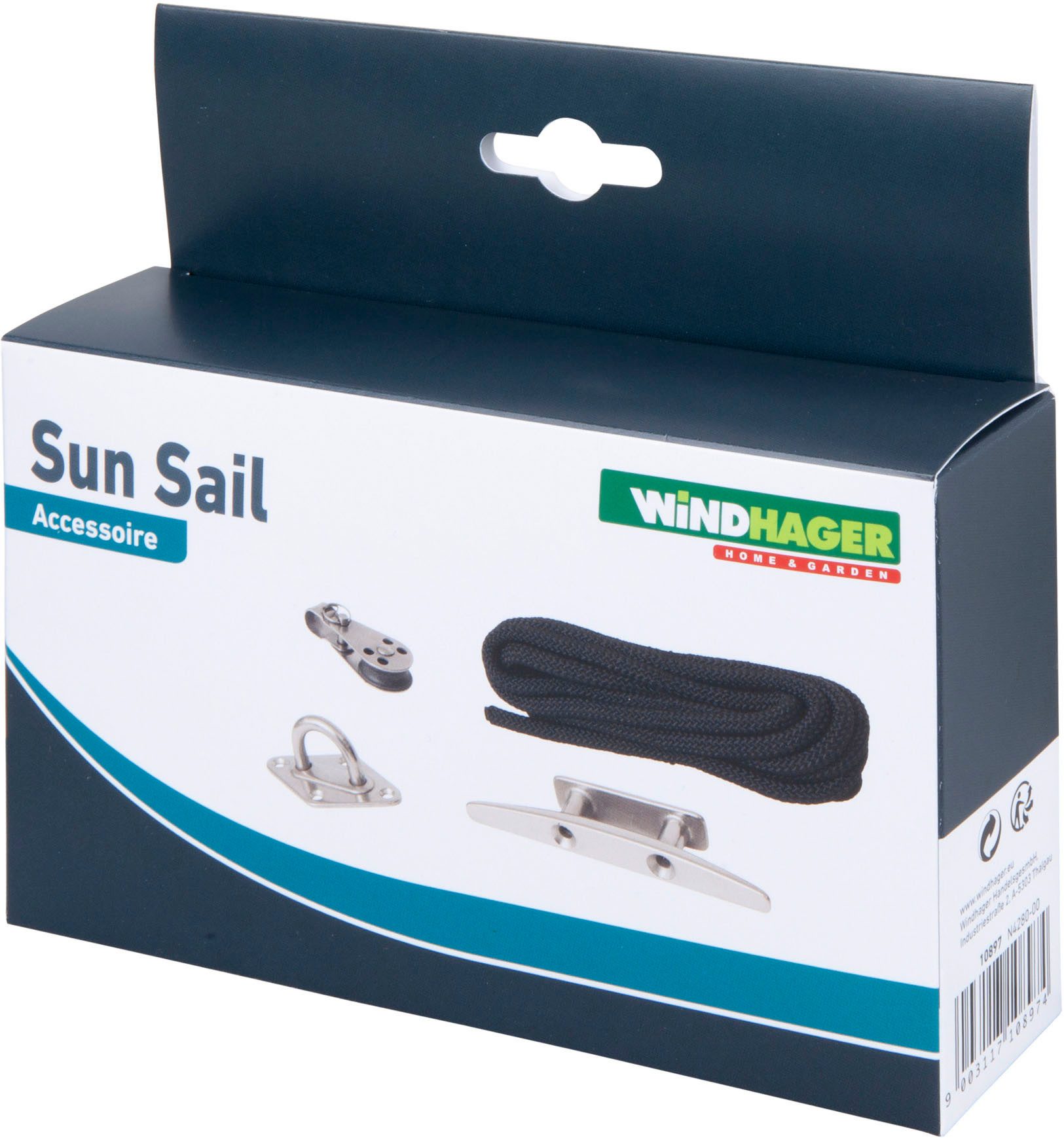 Windhager Seilspanngarnitur Seilzug Set, Zubehör für Sonnensegel, (1-St), Montageset aus Edelstahl, robust und langlebig