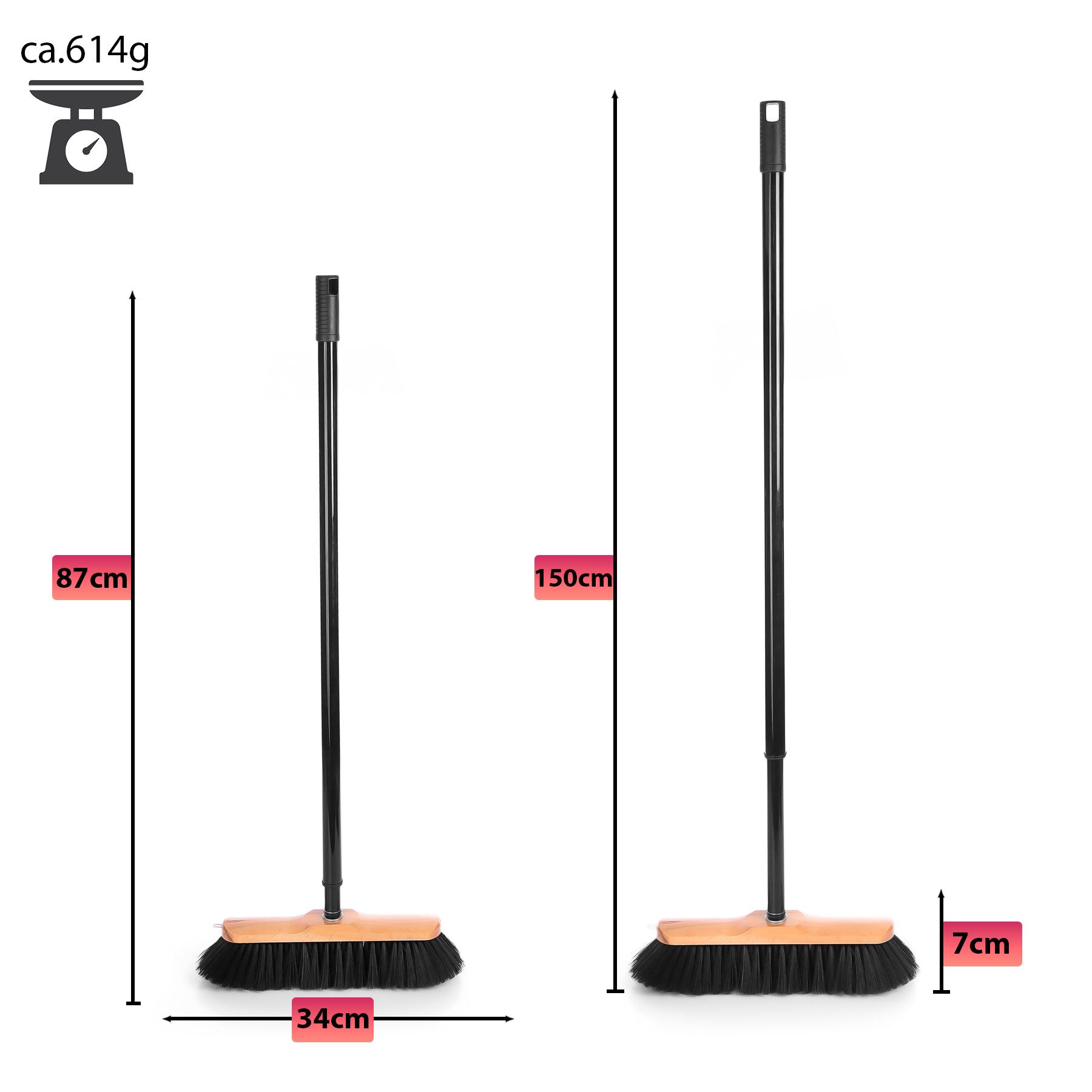 BigDean Kehrgarnitur Zimmerbesen mit Stiel 150 cm ausziehbar Besen mit Rosshaar Borsten, Empfindliche Böden., (Set, 2-tlg., Besen + Teleskopstil), Effektiv, Schonend, Ergonomisch, Gründlich