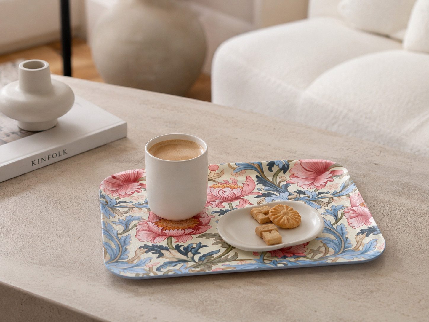 Signature Home Collection Tablett Serviertablett Blumenmuster 33x25 cm Tablett Kaffeetablett, abwischbar, pflegeleichtes Gewebe