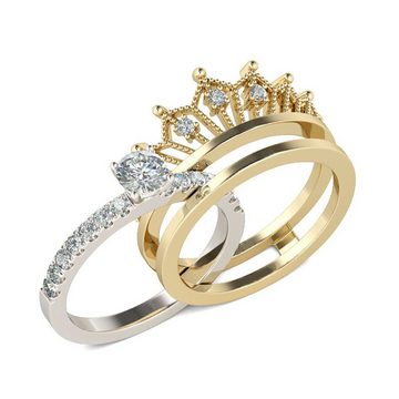 AquaBreeze Trauring Zirkonia Crown Damenring Abnehmbarer Ring 2-in-1-Ring 2er-Set