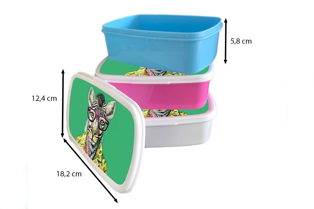 Zebra Jungs - und und Kinder Brotdose, weiß Kunststoff, Lunchbox Brotbox für Mädchen Hippie Tiere, Brille - Blumen - Erwachsene, - (2-tlg), für MuchoWow