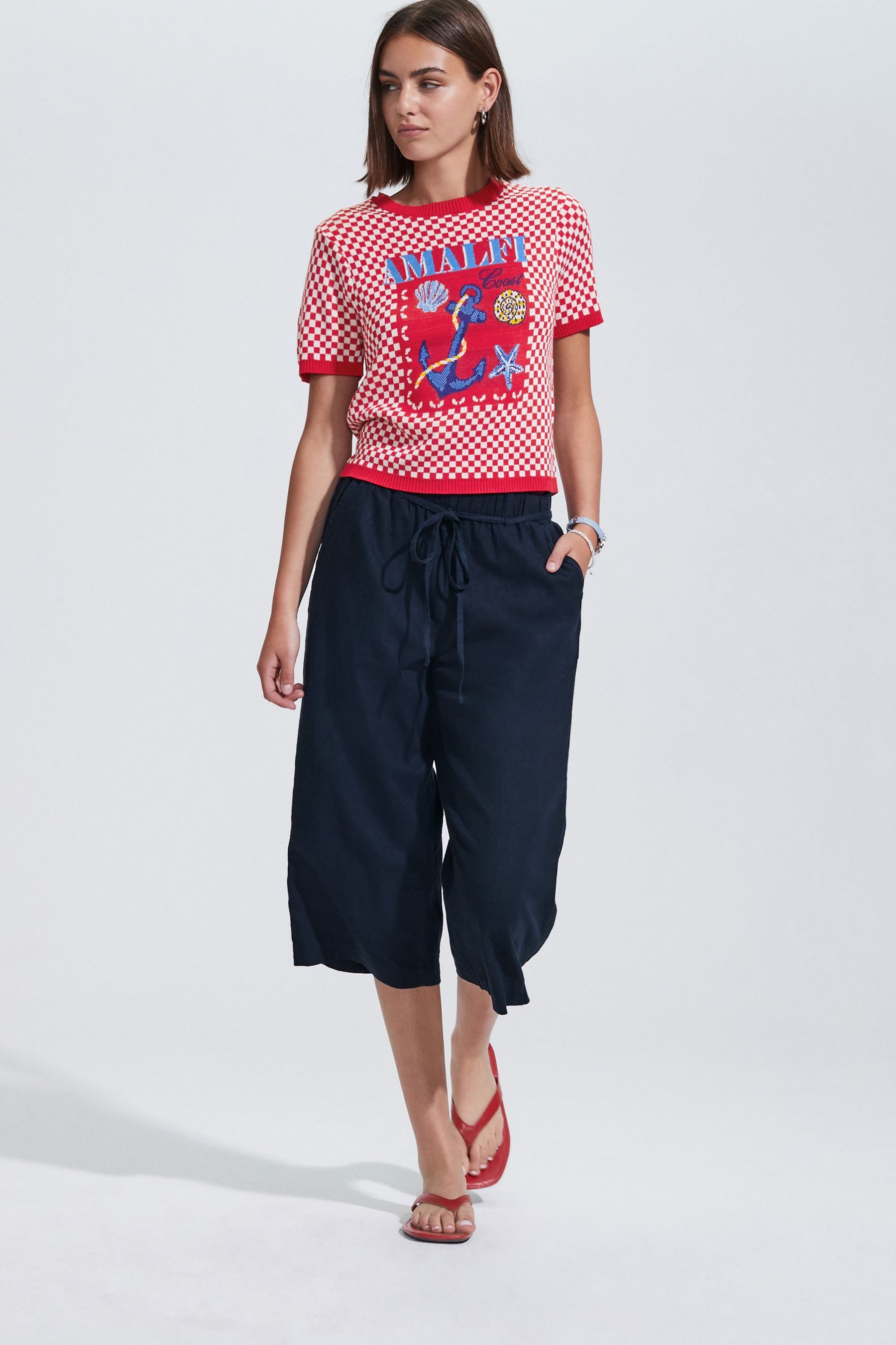 Next Culotte Culotte aus Leinengemisch mit Bindegürtel (1-tlg)